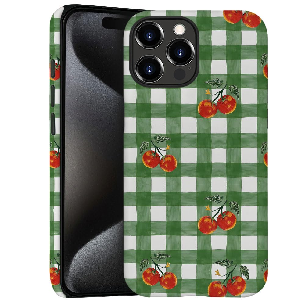 Generic Case for iPhone 16 Pro - [Drop Protection Phone Cover] - Hybrid Case for Girl Women - Tomato Gingham Green