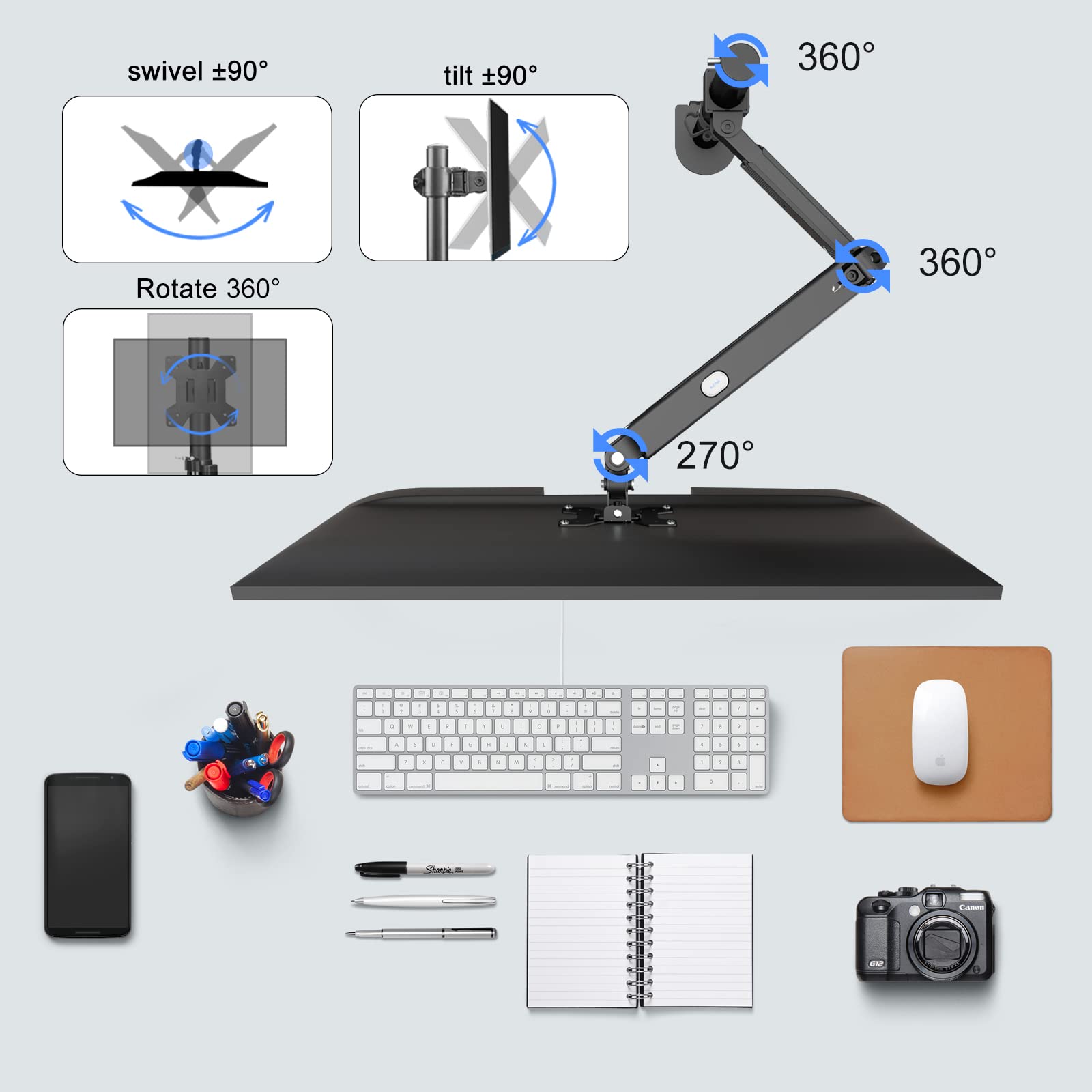 Premium Single Monitor Mount, Single Monitor Arm, Fully Adjustable Gas Spring Vesa Monitor Mount, Monitor Stand Desk Mount For D