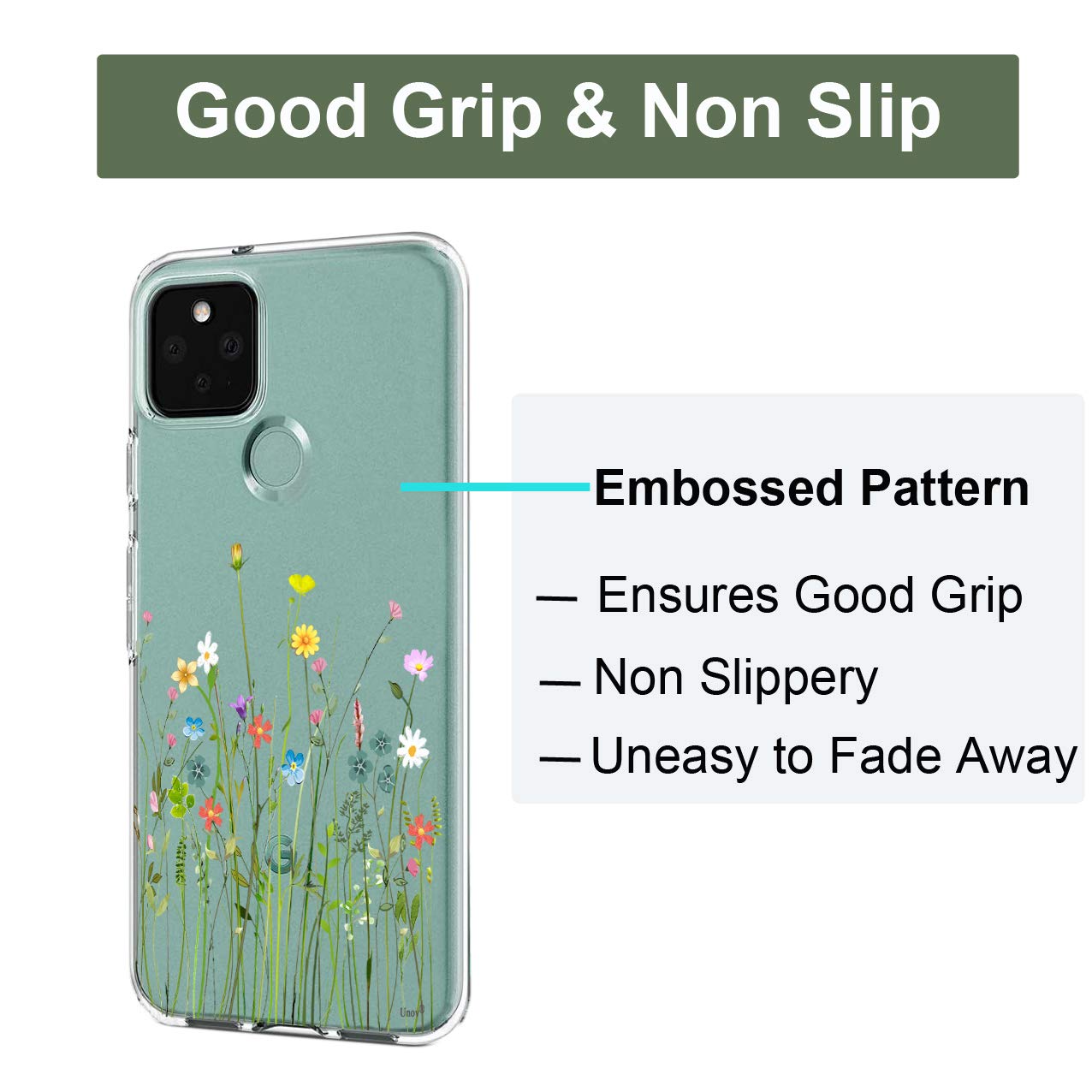 Unov Pixel 5 Clear Soft TPU Phone Case Shock Absorption Embossed Flower Bouquet Design
