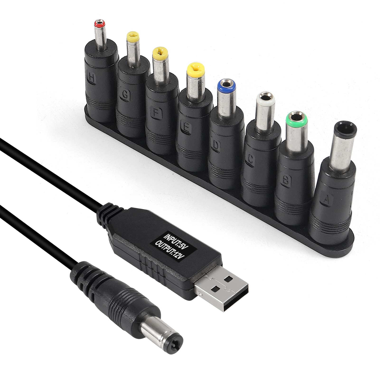 Aitrip Usb To Dc Power Cable 5V To 12V Boost Converter 8 Interchangeable Plug Connectors Adapters For Router, Mini Fan And Speaker(8 In 1)