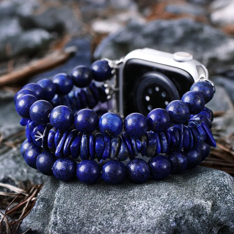 Cape Diablo Smart Watch Band For Women - Handmade Gemstone Strap - Compatible With 38Mm-45Mm Apple Faces (Ocean Sapphire, Large