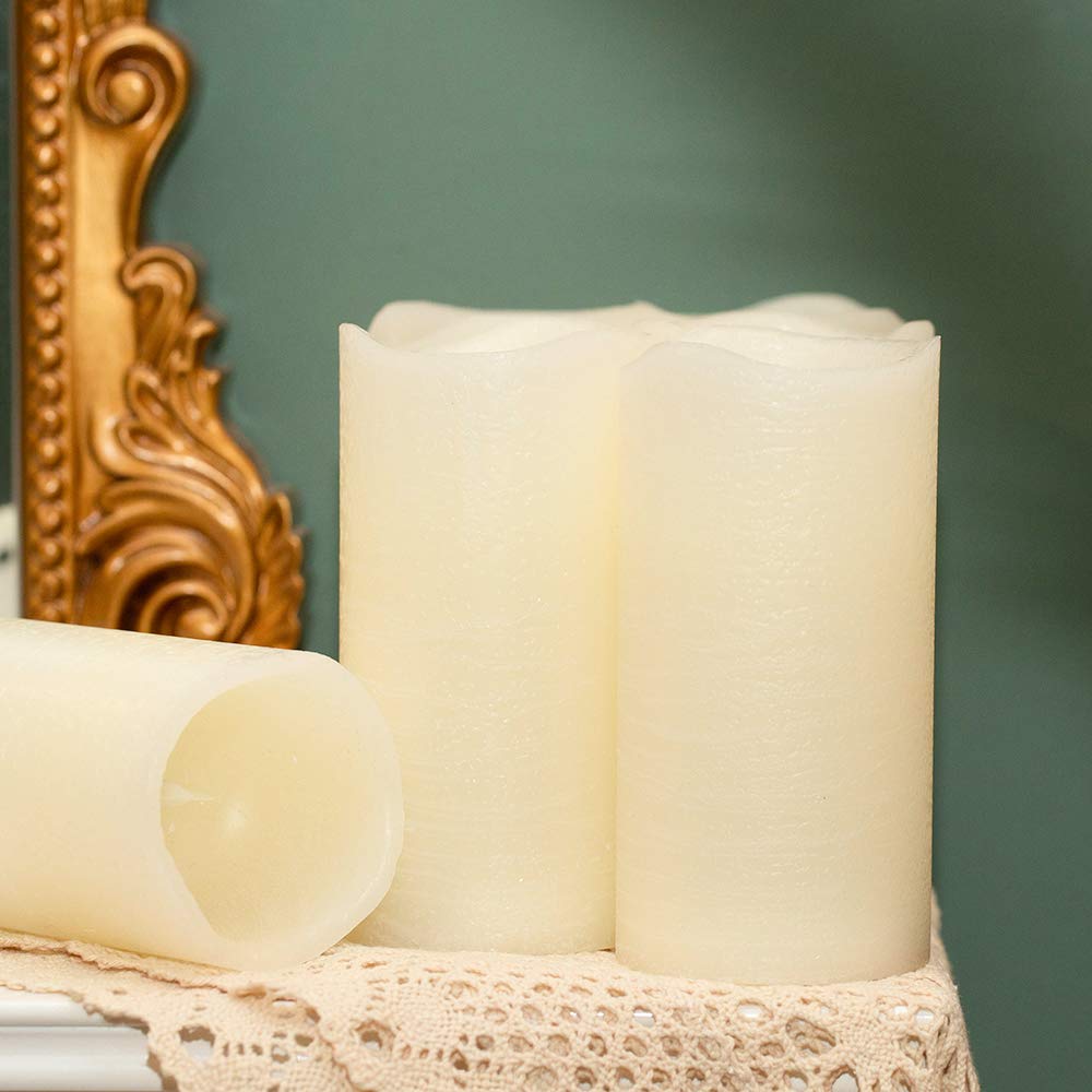 H Blossom Flameless Candles Battery Operated Real Wax Pillar Led Candles With 10 Key Remote Control Cycling 24 Hours Timer Set O