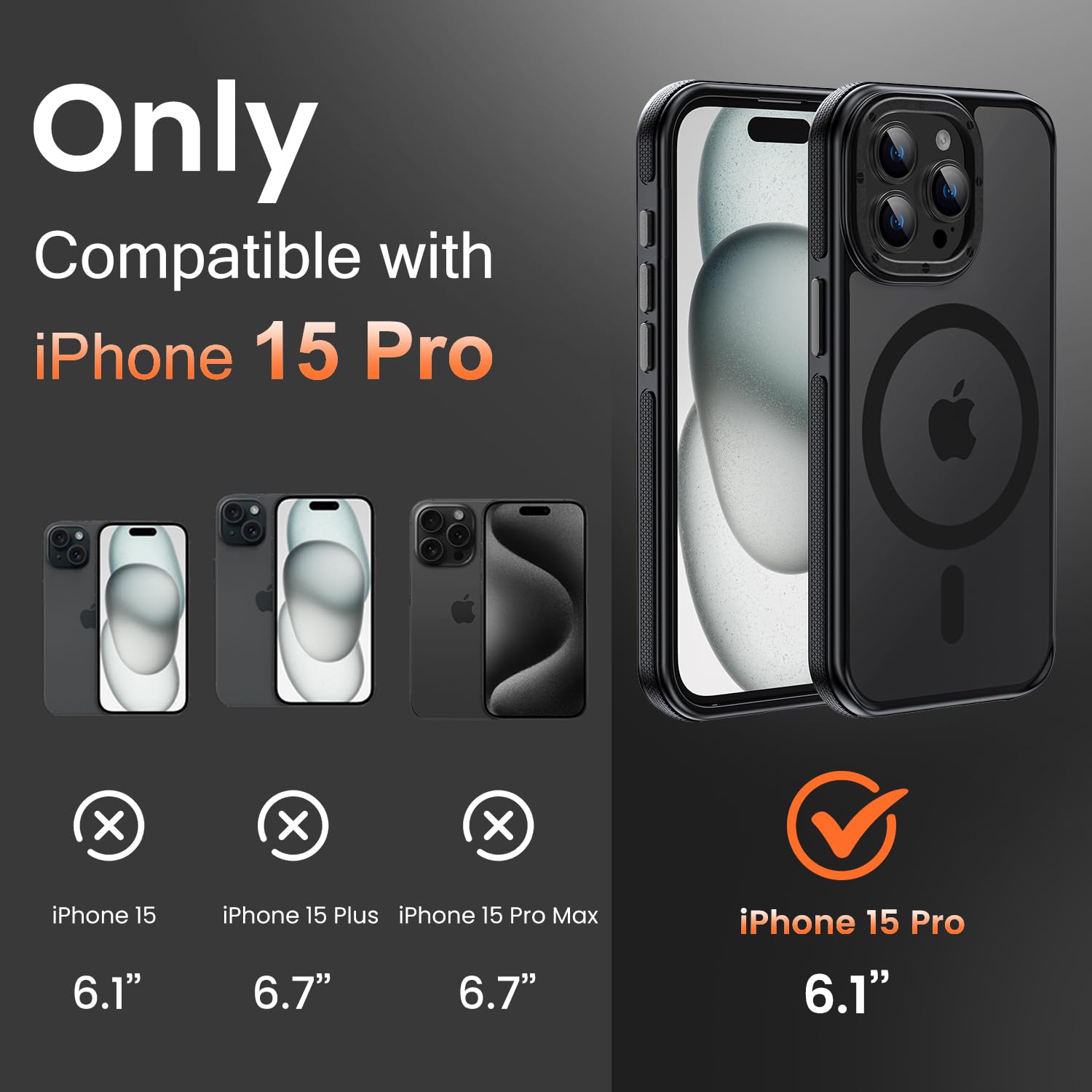 Yzoiko Strong Magnetic For Iphone 15 Pro Case [10Ft Military Grade Protection] Compatible With Fit Magsafe Shockproof Slim Thin