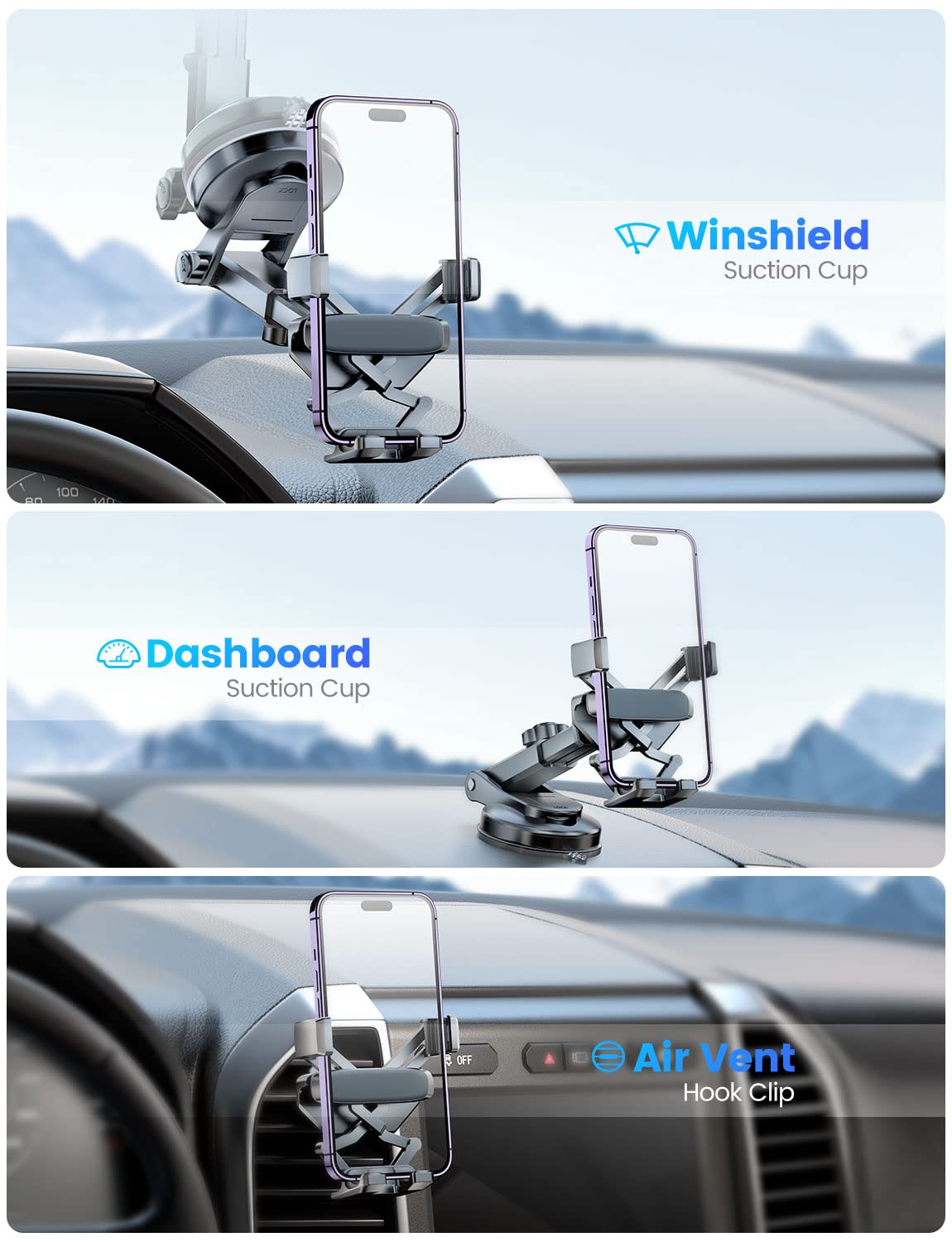 Esamcore Windshield Phone Mount For Car, Car Vent Phone Mount Gravity Suction Cup Phone Holder For Car Window Dashboard Car Cell