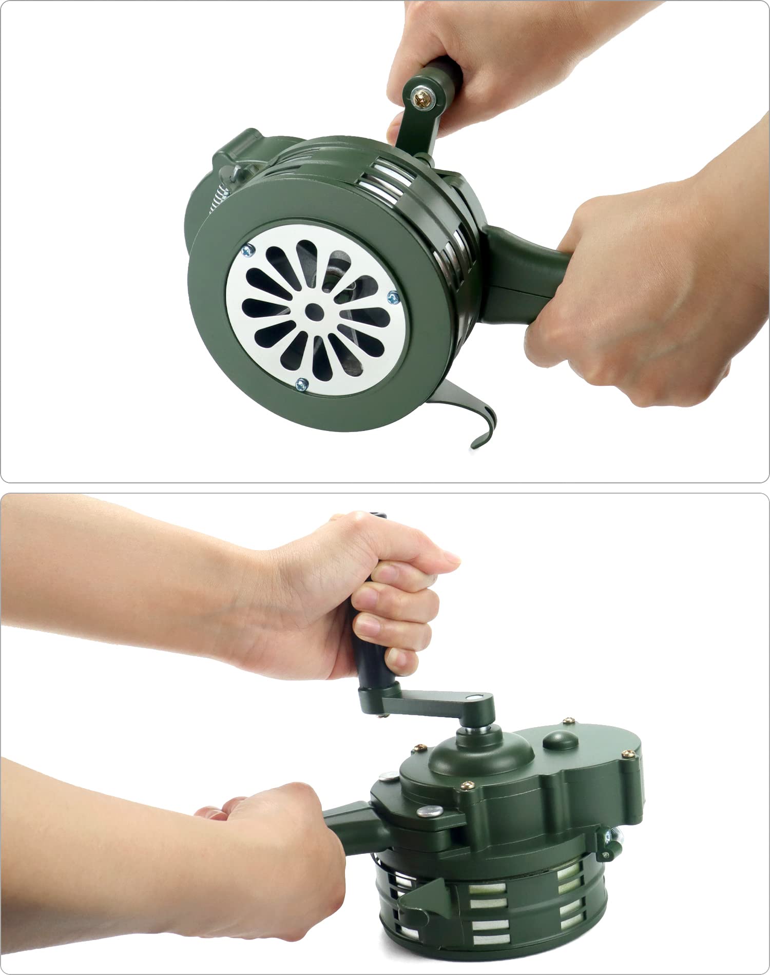 Qwork Hand Crank Siren Horn, Hand Loud Crank, Emergency Safety Manual Siren, Portable Hand Held Siren Horns Alarm, Green
