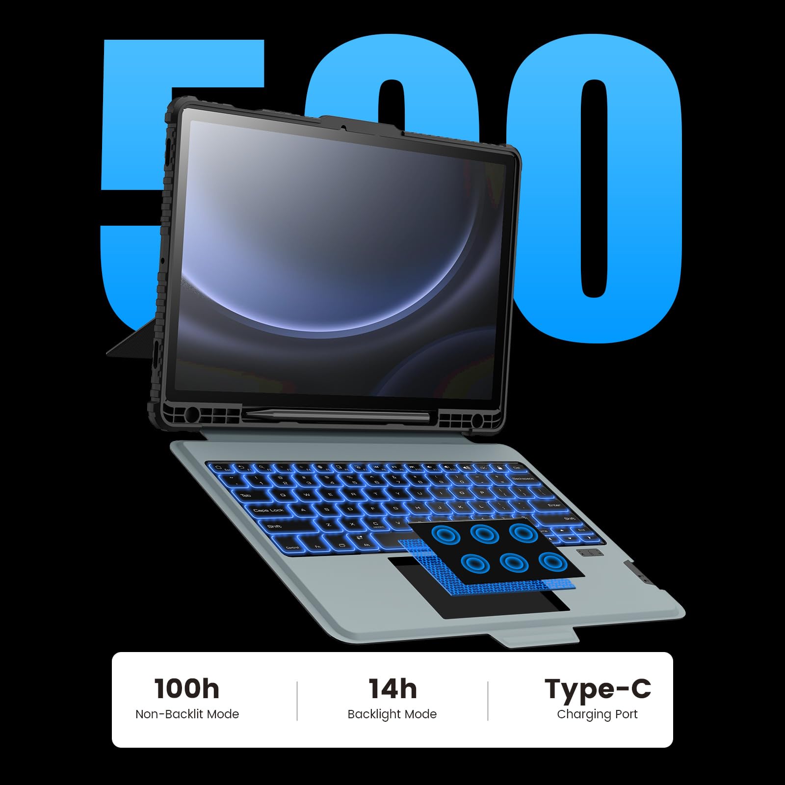 Nillkin For Samsung Galaxy Tab S9 Fe Plus Detachable Keyboard Case With 7 Backlit, Kickstand, Trackpad, S Pen Holder, S9 Fe+ 5G