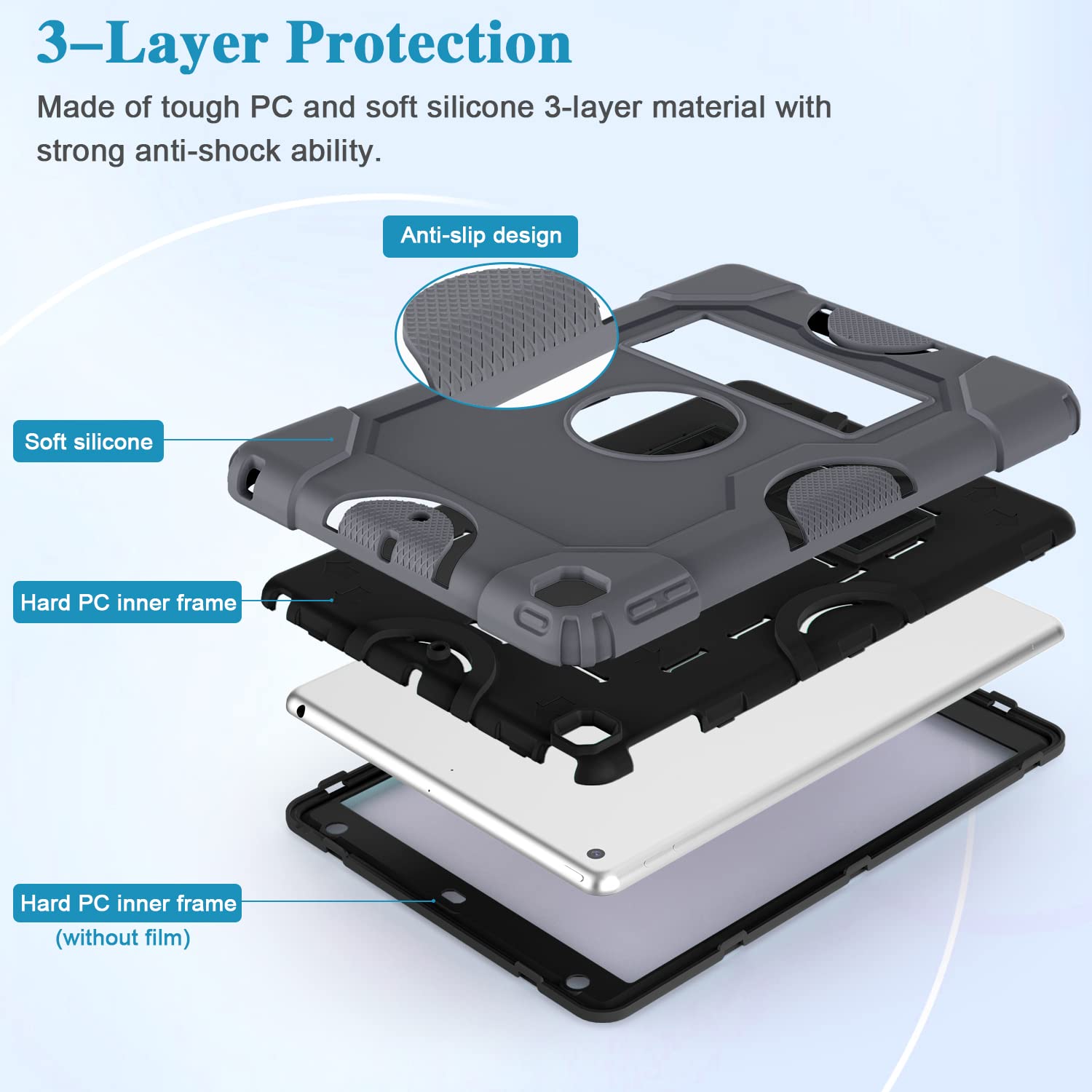 Zonefoker For Ipad 9Th Generation Case, Ipad 8Th 7Th Generation Case, Ipad 10.2 Inch 2021/2020/2019 Case, Heavy Duty Rugged Shoc