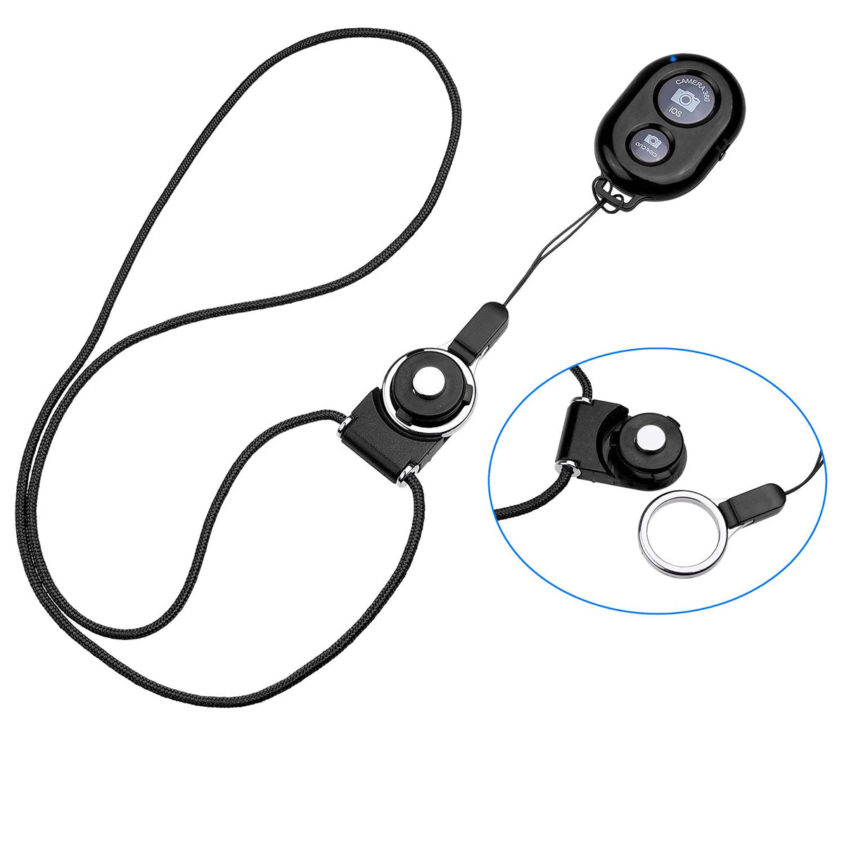 Camkix Camera Shutter Remote Control With Bluetooth Wireless Technology - Black - Lanyard With Detachable Ring Mount - Capture Pictures/Video Wirelessly At 30 Ft Compatible With Iphone/Android