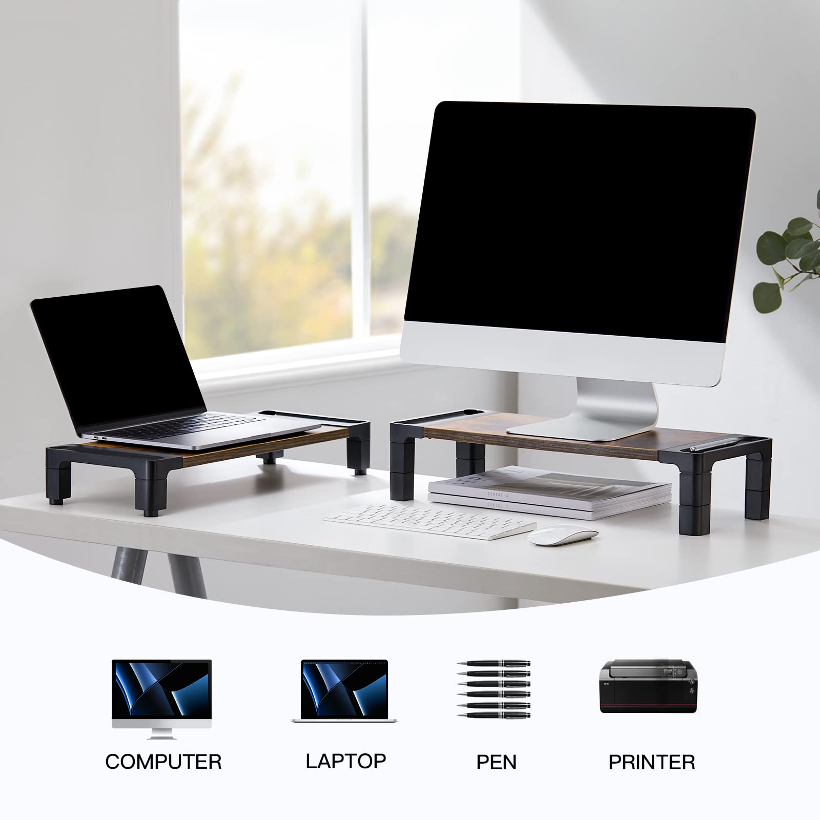 Huanuo Monitor Stand Computer Riser, Monitor Stand For Desk With Adjustable Height And 2 Platforms, Ergonomic Computer Riser, Monitor Riser For Laptops And Monitors, Hnms04V