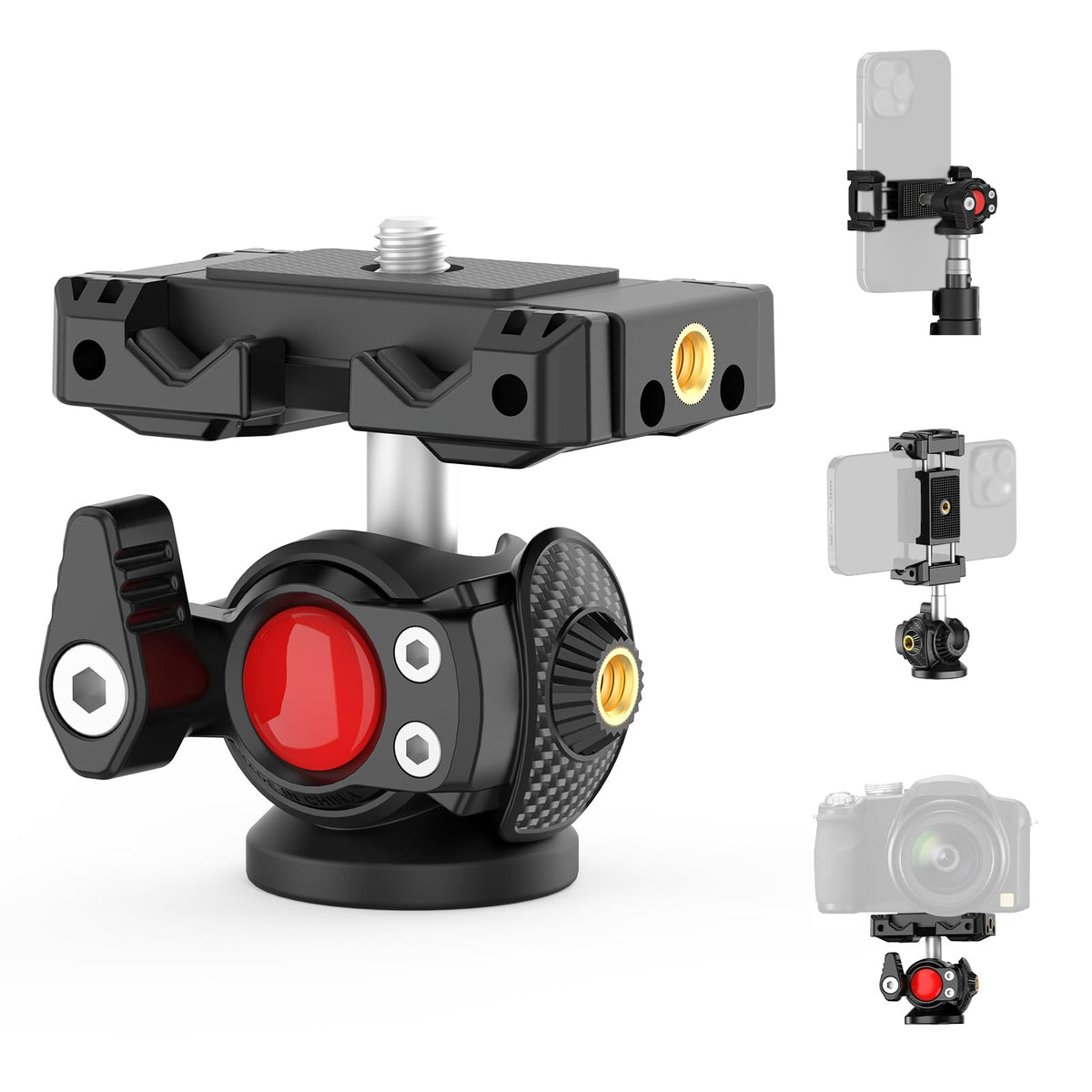 Xxzu Phone Tripod Mount With Ball Head,Tripod Head 360Rotating Camera Ball Mount, Phone Holder Adapter With Cold Shoe, 1/4''Scre