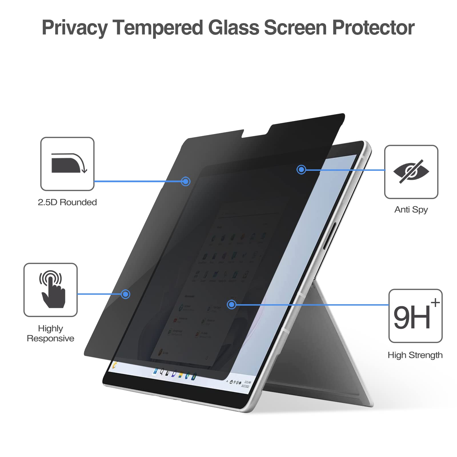 Procase Microsoft Surface Pro 11/10/ 9 13 Inch Privacy Screen Protector, Anti Spy Tempered Glass Ultra Thin Tinted Screen Film Guard For 13.0 Inch Surface Pro 11/10/ 9 2024 2022 Release