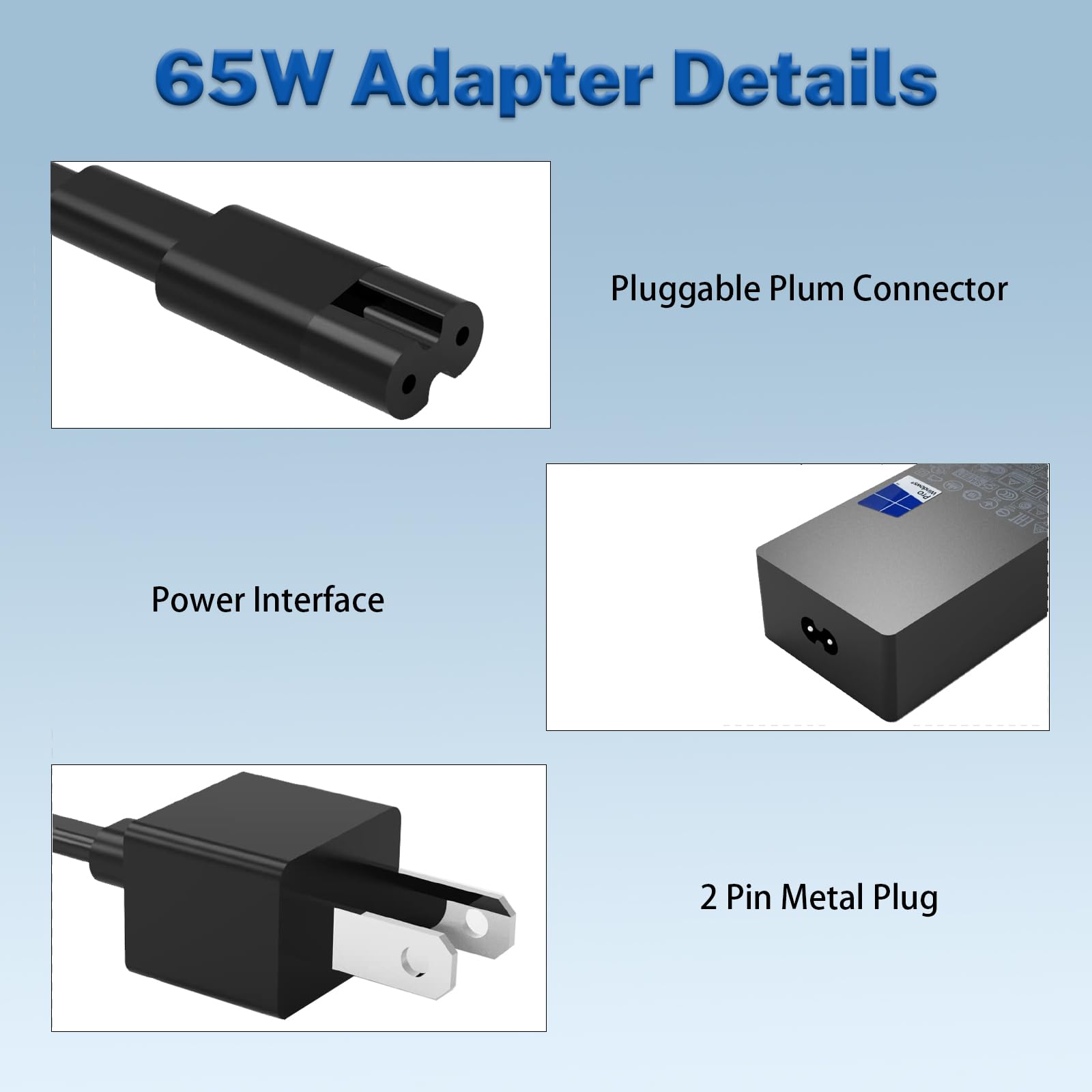 65W 1706 15V 4A Ac Power Charger Fit For Microsoft Surface Pro X/9/8/7/6/5/4/3, Surface Laptop/Tablet Laptop Adapter Cord Compat