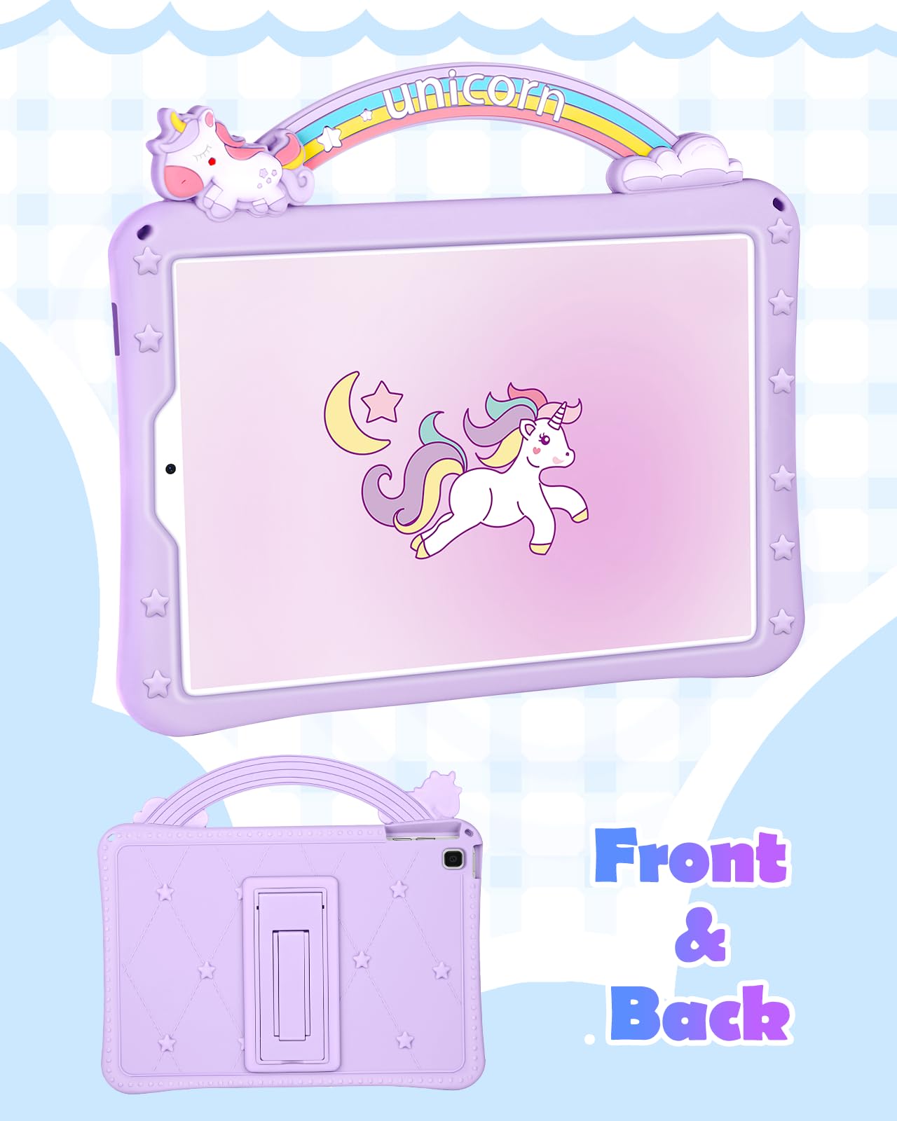 Wazzasoft For Samsung Galaxy Tab A7 Lite Case 8.7 Inch Girls Cute Girly Cartoon Kawaii Pretty Purple Design Cover With Stand & S