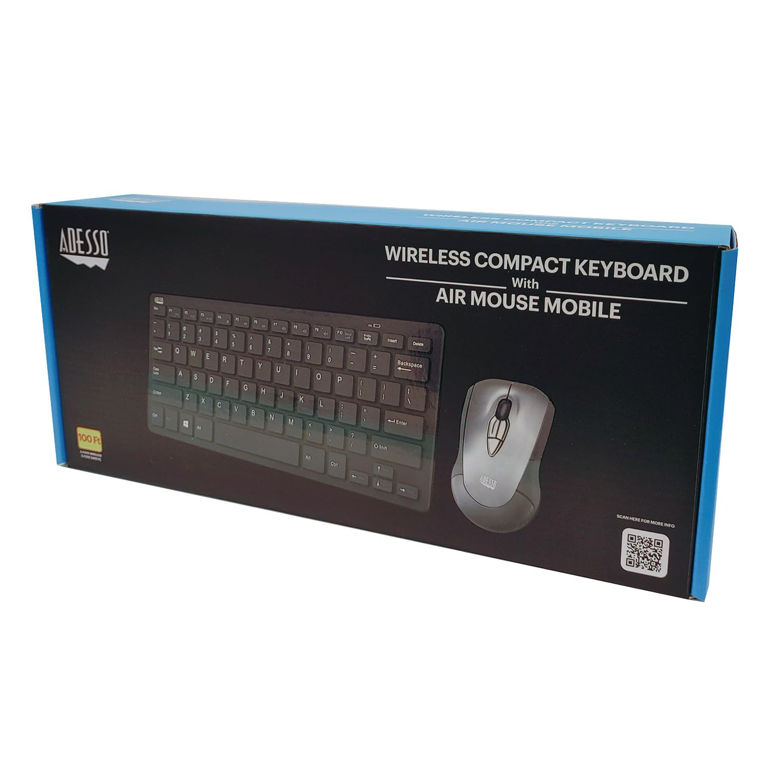 Adesso Wireless Keyboard And Mouse Combo With Air Mouse And Compact Design Keyboard, Rf 2.4Ghz Usb Laser Mouse, Powerpoint Prese