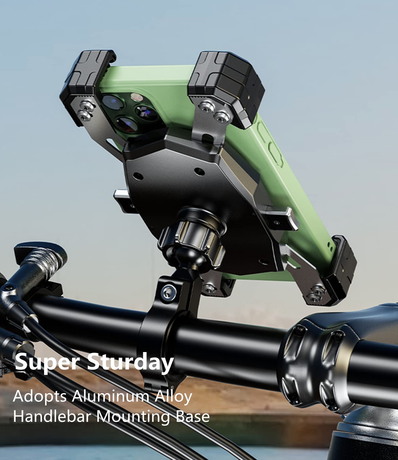 Kewig Motorcycle Phone Mount, Bike Phone Mount, 1S One Push Automatically Lock & Release, Bicycle Scooter Phone Handlebar Clip C