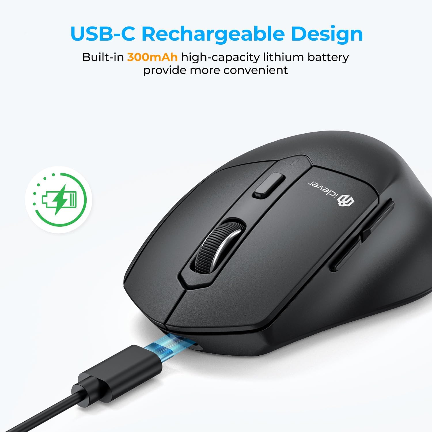 Iclever Bluetooth Mouse, Md360 Wireless Ergonomic Mouse With Mouse Jiggle, Rechargeable Computer Mouse For Multi Devices(Bt+2.4G