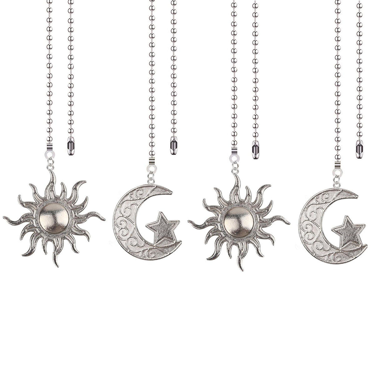 Dotlite Silver Ceiling Fan Pull Chain,12 Inches Totem Bohemia Pendant Extension Decorative, 3Mm Beaded Ball Chain Extender Ornam