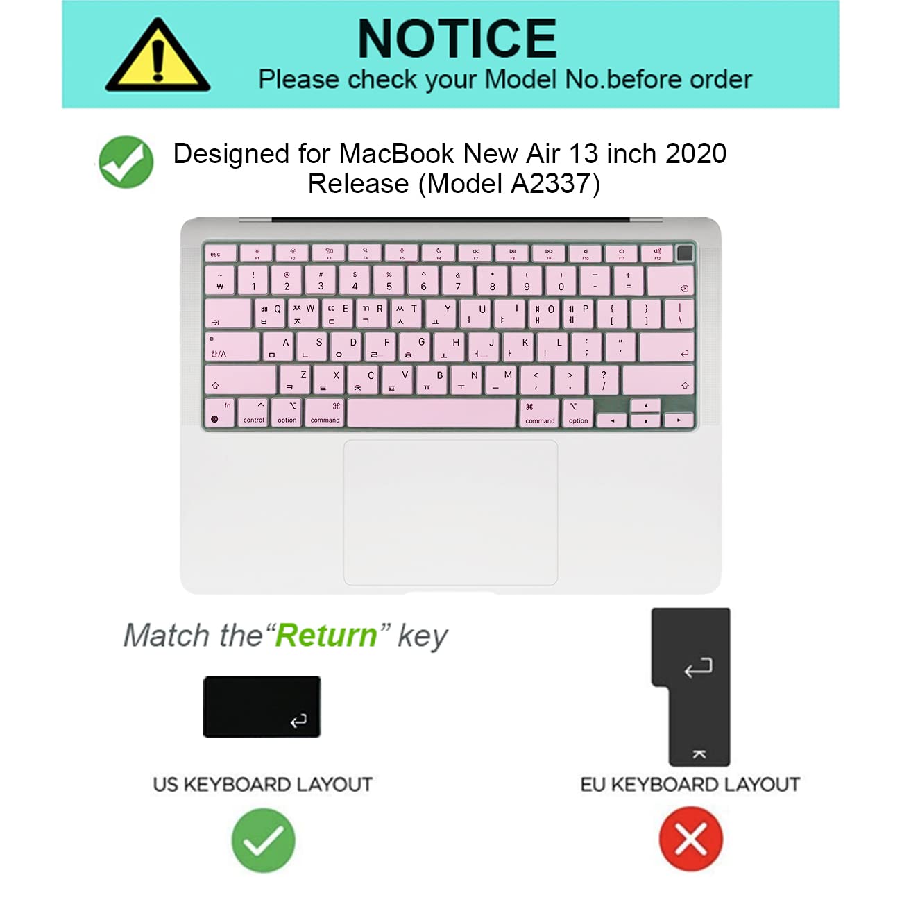 Korean Silicone Keyboard Cover For Macbook Latest Air 13.3'' 13'' 2020 With M1 Processor (Model A2337) Touch Id Compatible With