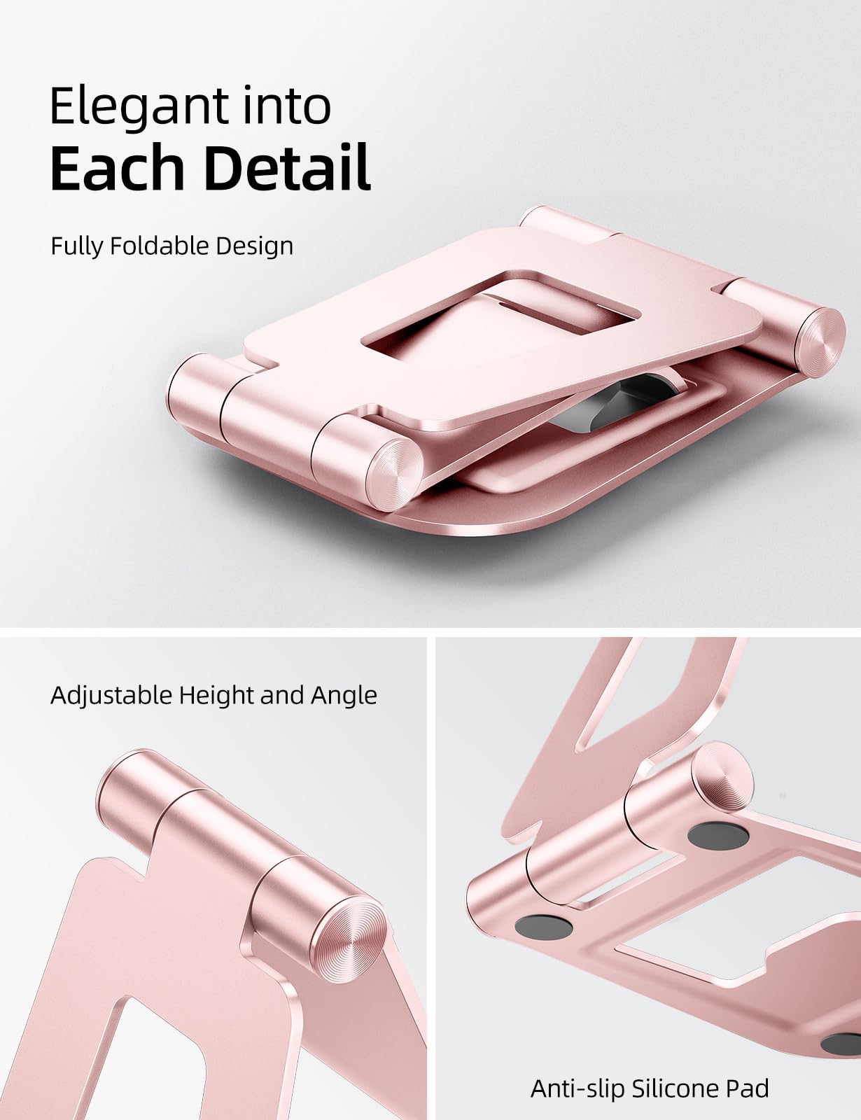 Nulaxy Aluminum Dual Foldable Ipad Stand, Fully Adjustable Desktop Tablet Holder, Ipad Accessories For Office Kindle Compatible With Mobile Devices Ipad Pro/Air/Mini, Iphone Pro/Max/Plus, Rose Gold