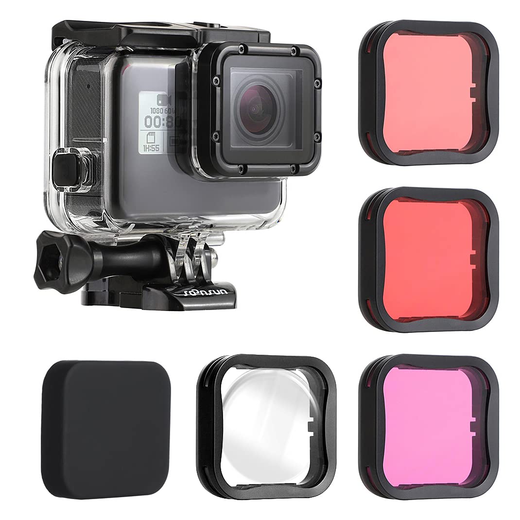 Soonsun Waterproof Housing Case With 4 Pack Lens Filters For Gopro Hero 7 6 5 Black Hero (2018), Dive Housing With Red, Light Re