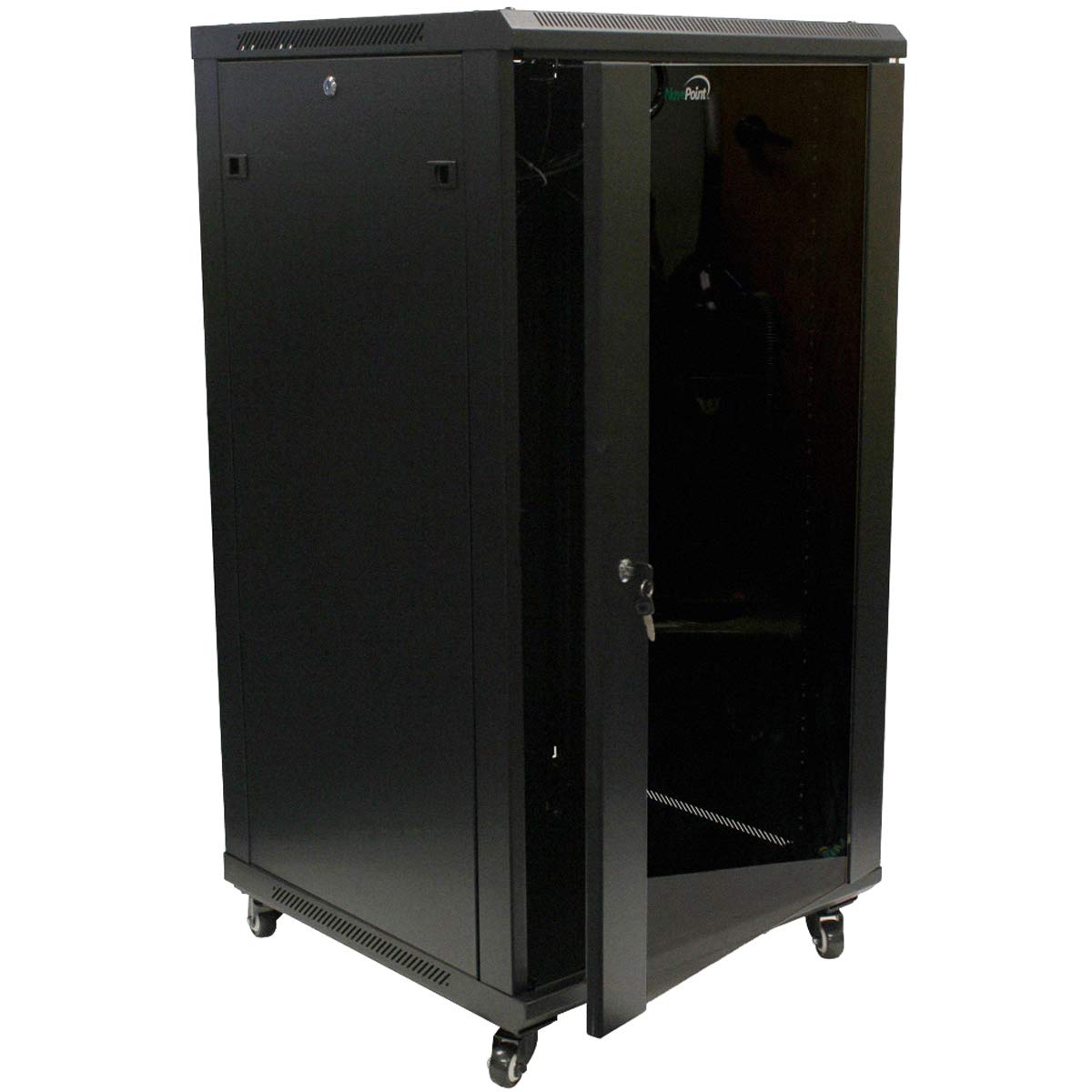 Navepoint 22U Server Cabinet Wall Mount Rack Enclosure With Caster Wheels, 2 Fans, Locking Glass Door, Removable Side Panels   2