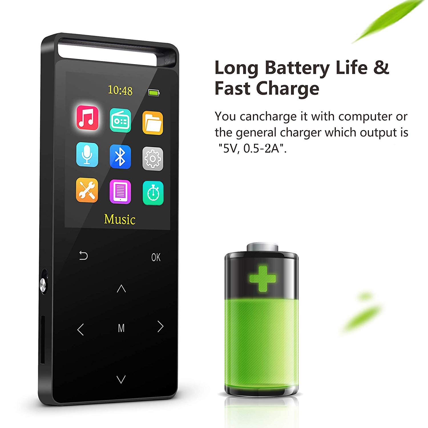 Mp3 Player 64Gb With Bluetooth Sport Armband,Fm Record,Shuffle Play,Line-In Rip Music,Voice Record,Hifi,Multifunction,Metal Shel