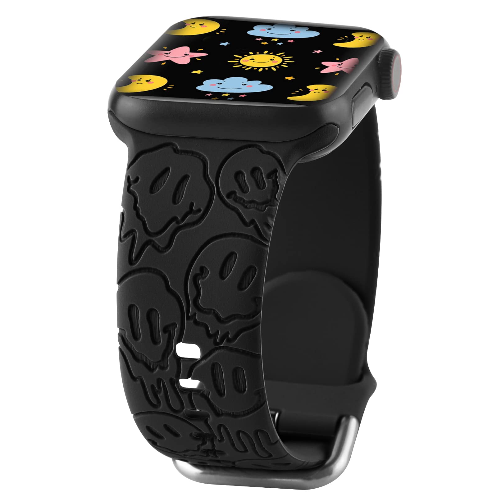 Halloween Ghost Engraved Silicone Band Compatible With Apple Watch 42Mm 44Mm 45Mm For Women Men,Skull Pattern Laser Printed Soft