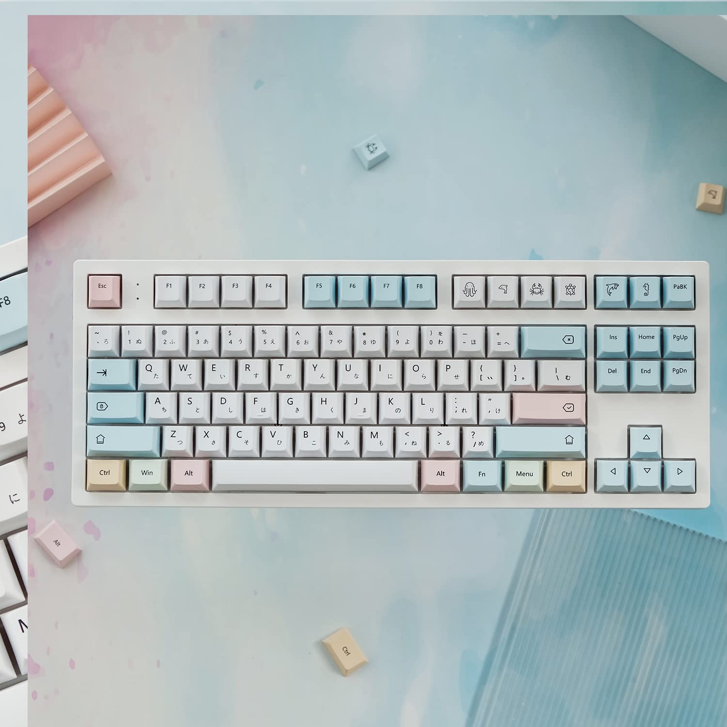 Cuxiu Chalk Keycaps 136 Keys Pbt Keycap Set For Cherry Mx Switches Cherry Profile Japanese Keycaps For Mechanical Keyboard Dye S