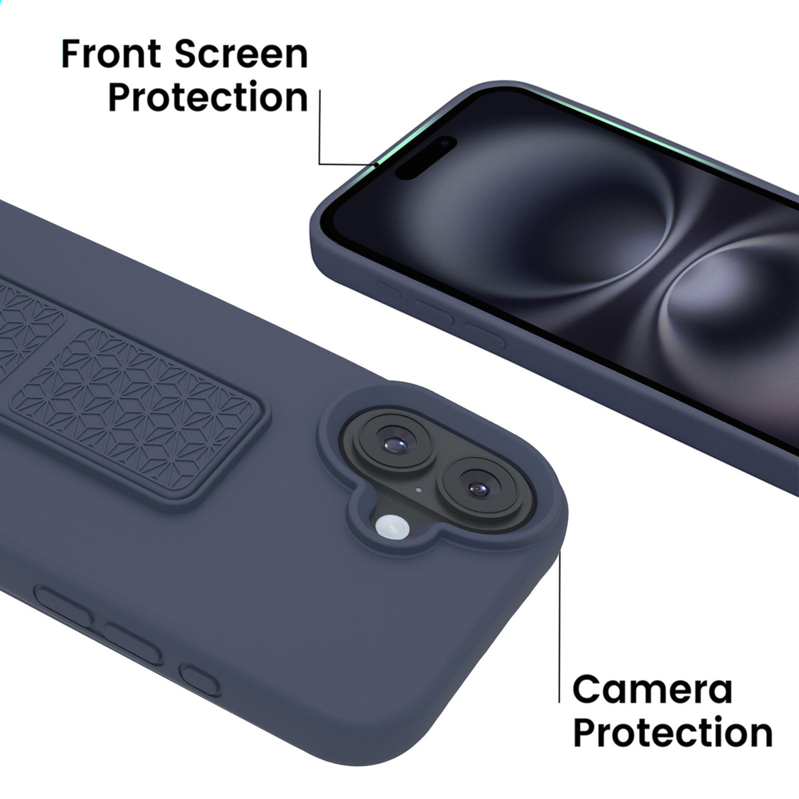 Laudtec Silicone Kickstand Case Compatible With Iphone 16 Case Vertical And Horizontal Stand Hand Strap Metal Kickstand, Flexibl