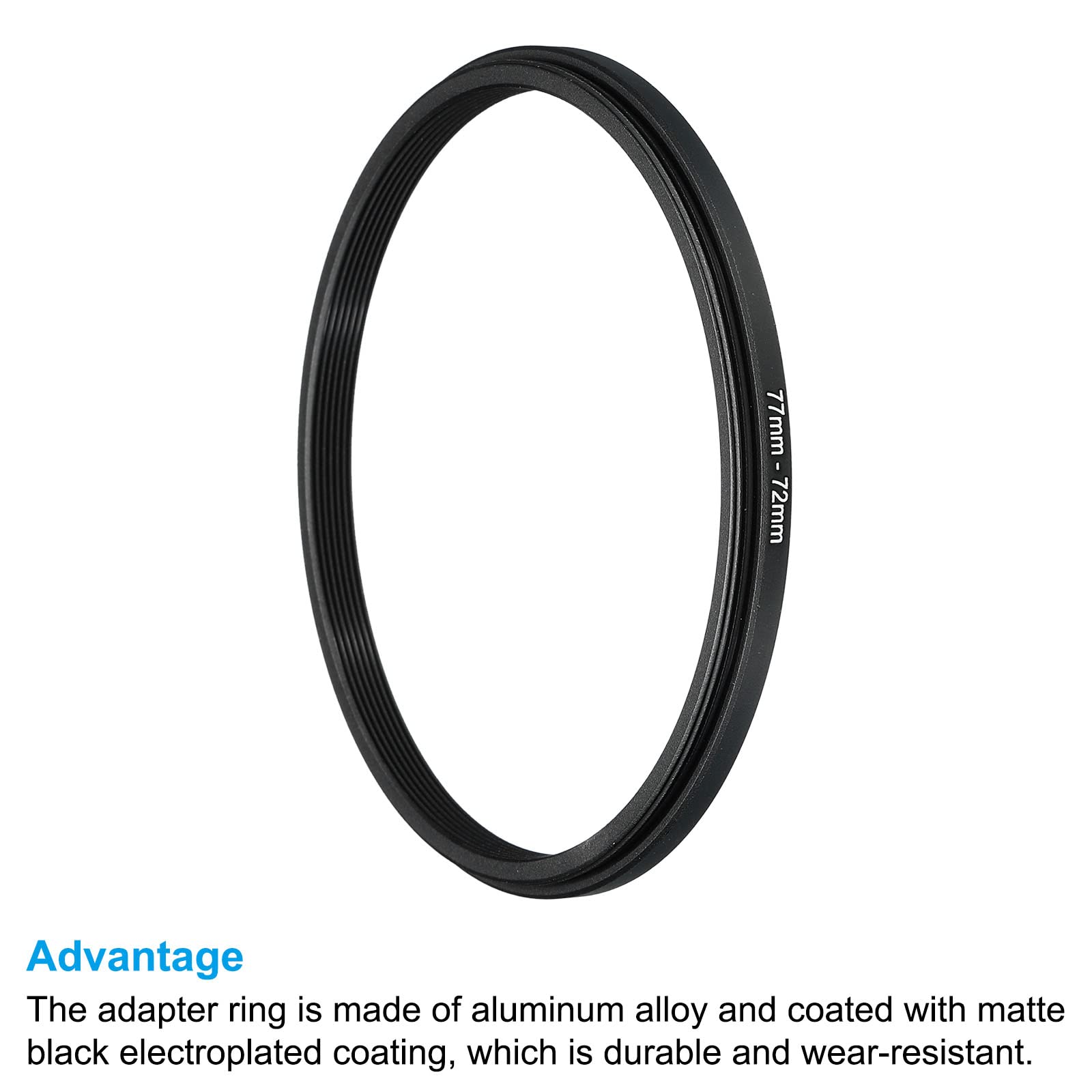 Patikil 77Mm 72Mm Metal Step Down Ring, Camera Lens Filter Adapter Ring Aluminum Filter Adapter Ring For Camera Lenses Hood, Bla