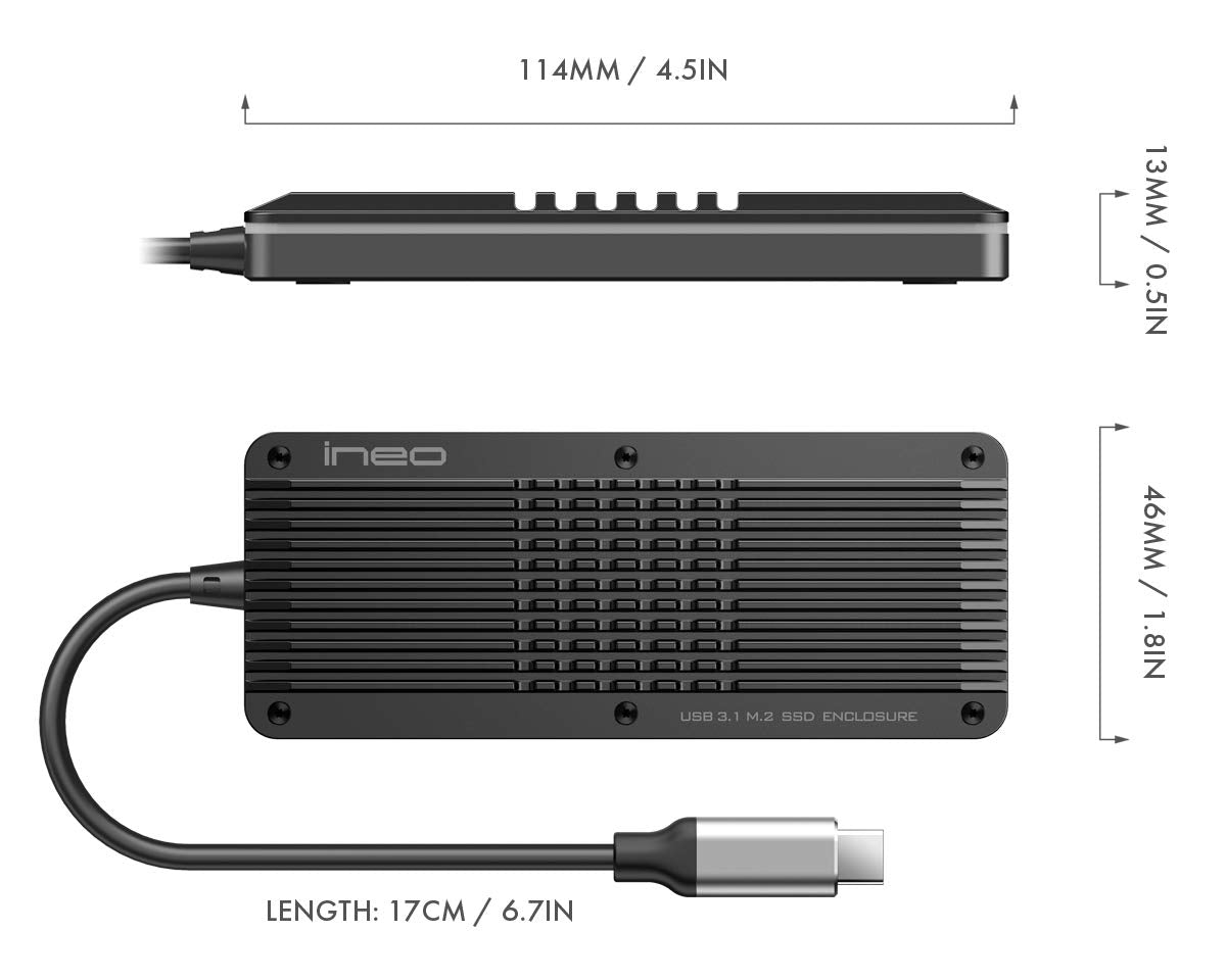 Ineo M.2 Nvme (Pcie) Ssd Usb 3.2 Gen 2 Type C Waterproof Rgb (Gaming Style) Aluminum Enclosure [C2599 Nvme]