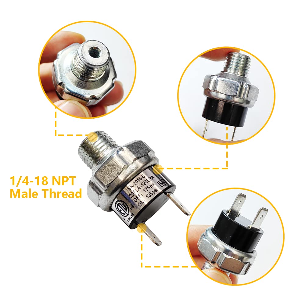 Pair Of Air Pressure Switch 135 175 Psi Tank Mount Type Thread 1/4'' Npt 12V 24V Dc Air Compressor Pressure Switch For Air Train