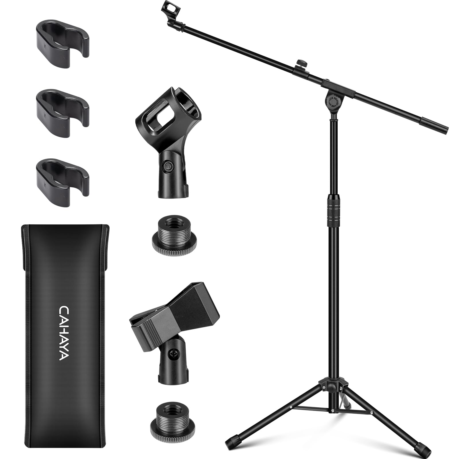 Cahaya Dual Use Tripod Microphone Stand Boom Arm Floor Mic Stand Portable With Carrying Bag And 2 Mic Clips For Singing Performa