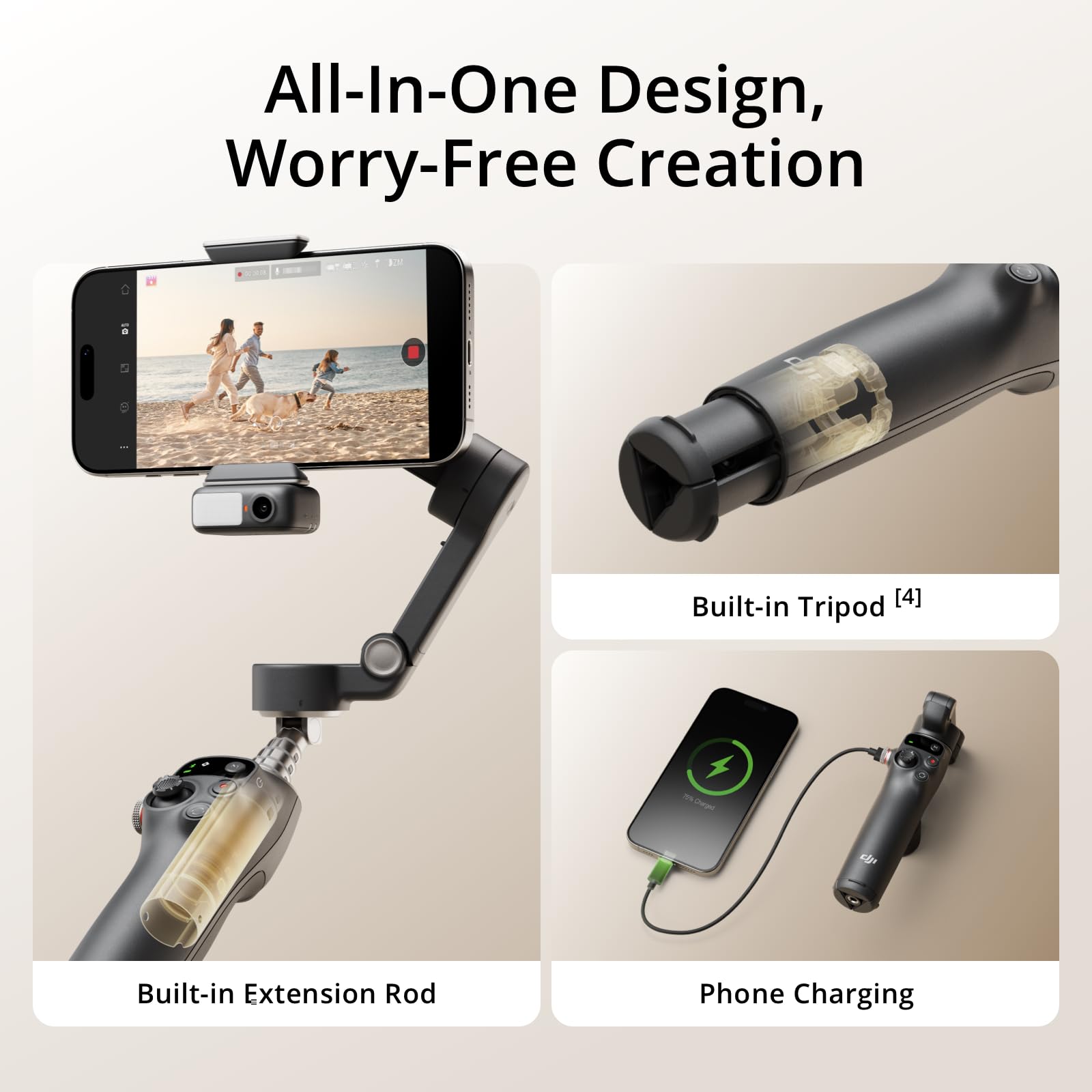 Dji Osmo Mobile 7P Gimbal Stabilizer For Iphone, Android, Native Tracking, Lighting, 3-Axis Phone Gimbal, Quick Launch, One-Tap