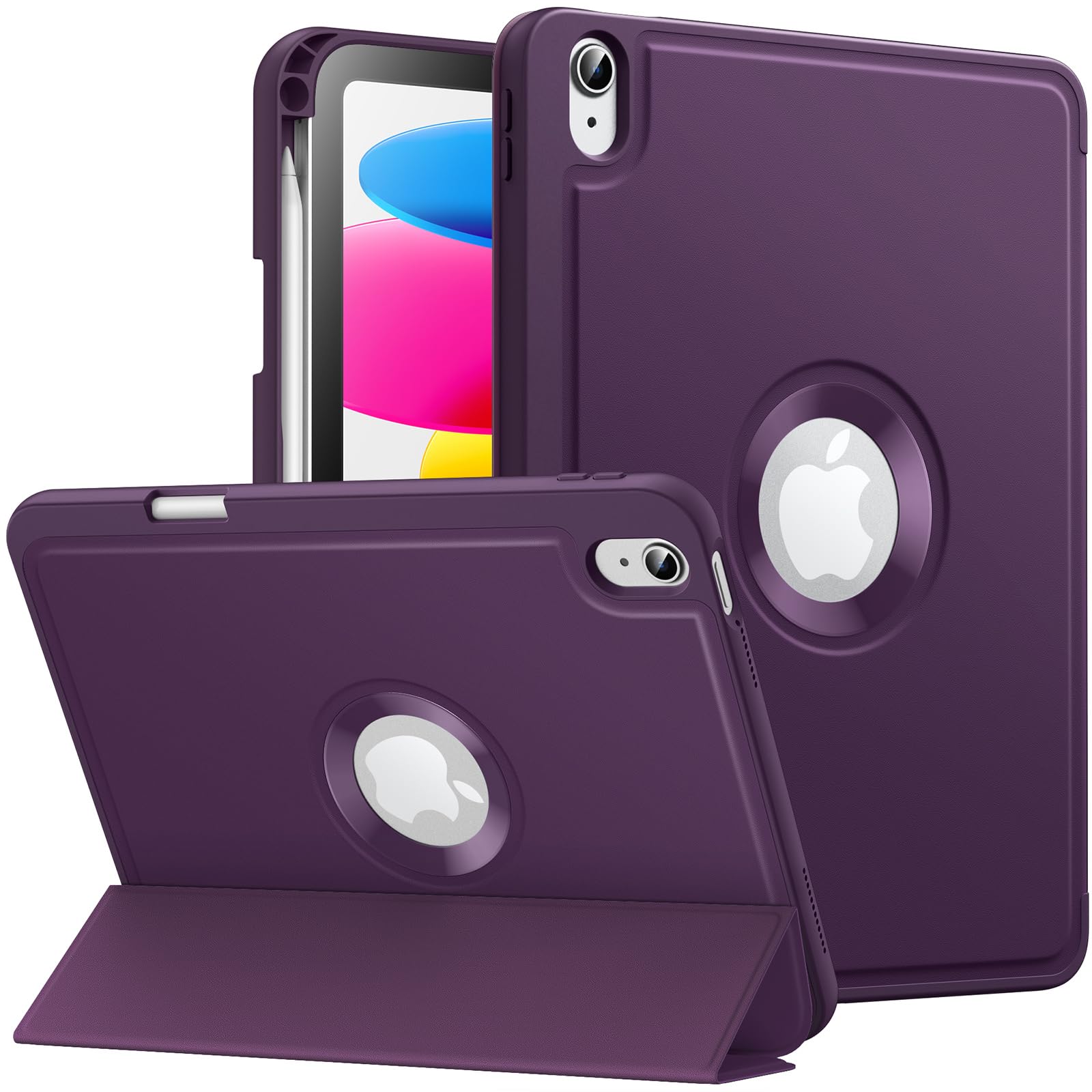 MoKo for iPad 10th Generation 10.9 Inch Case 2022 with Pencil Holder, Smart Trifold Protective iPad Case with Soft TPU Back Stand Cover for 10th gen iPad 2022, Hollow Logo/Auto Wake/Sleep,Dark Purple
