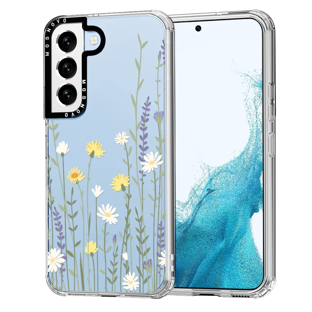 Mosnovo Galaxy S22 Plus Case, Spring Wild Meadow Floral Flower Pattern Women Girls Clear Design Transparent Plastic Hard Back Ca
