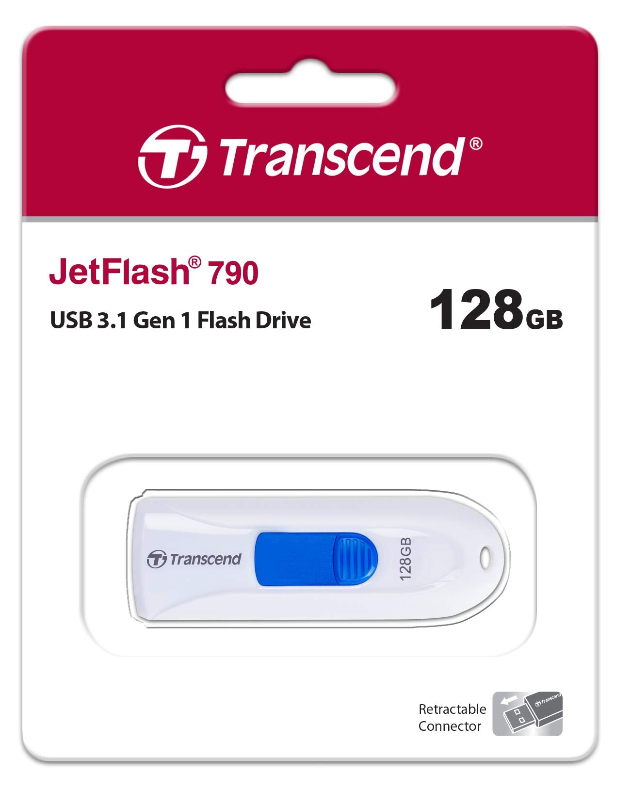 Transcend 128GB JetFlash 790 USB 3.1 Flash Drive (TS128GJF790W),White