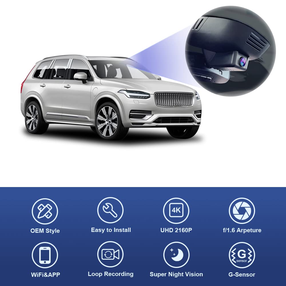 Fitcamx 4K Dash Cam For 2023 2024 2025 Volvo Xc90 B5 B6 T8 (Model B), Integrated Oem Look, Ultra Hd 2160P Video, Loop Recording,