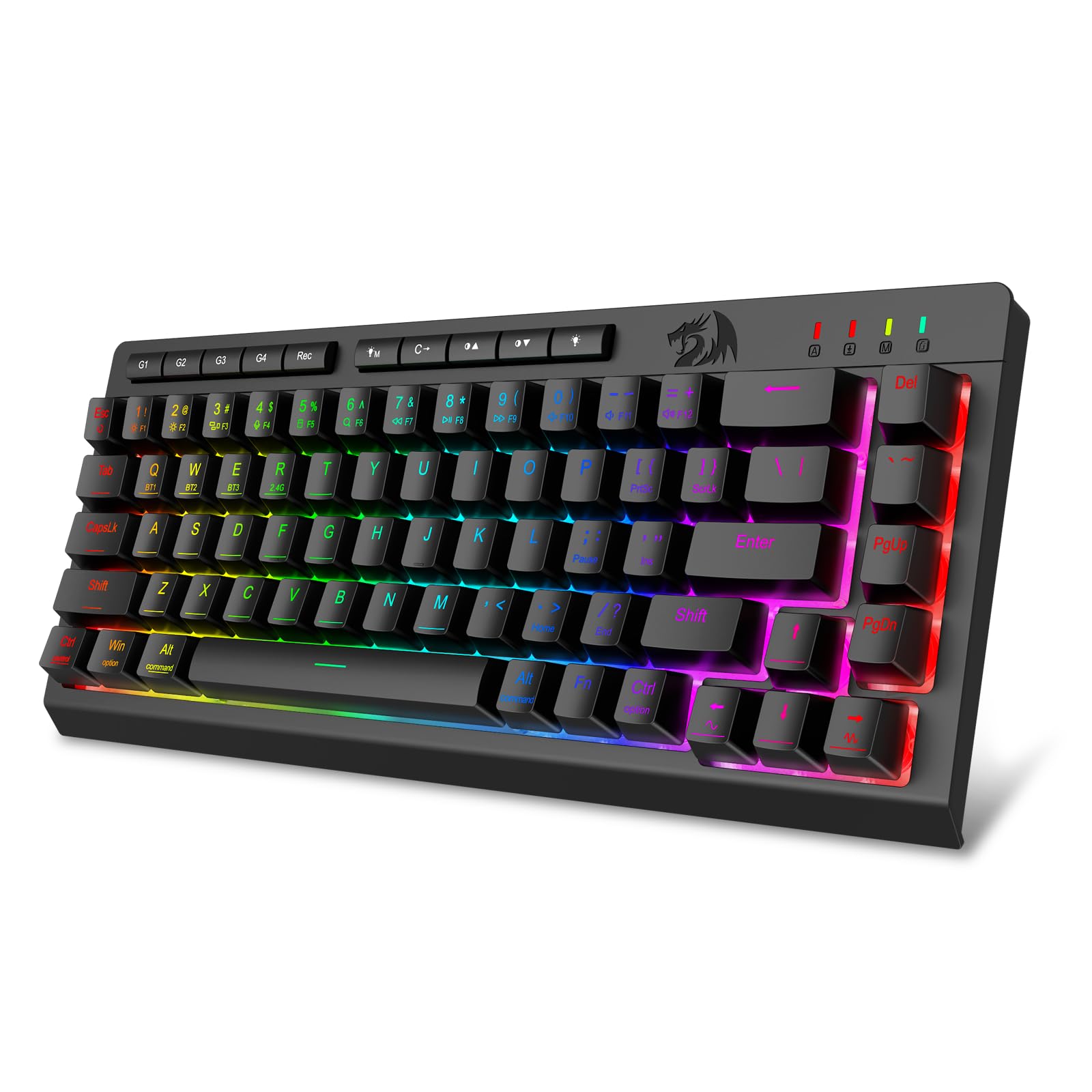 Redragon Portable Wireless Gaming Keyboard, Bluetooth/2.4GHz/USB-C Wired, RGB Backlit, 60% Mini Quiet Membrane Macro Keyboard, R