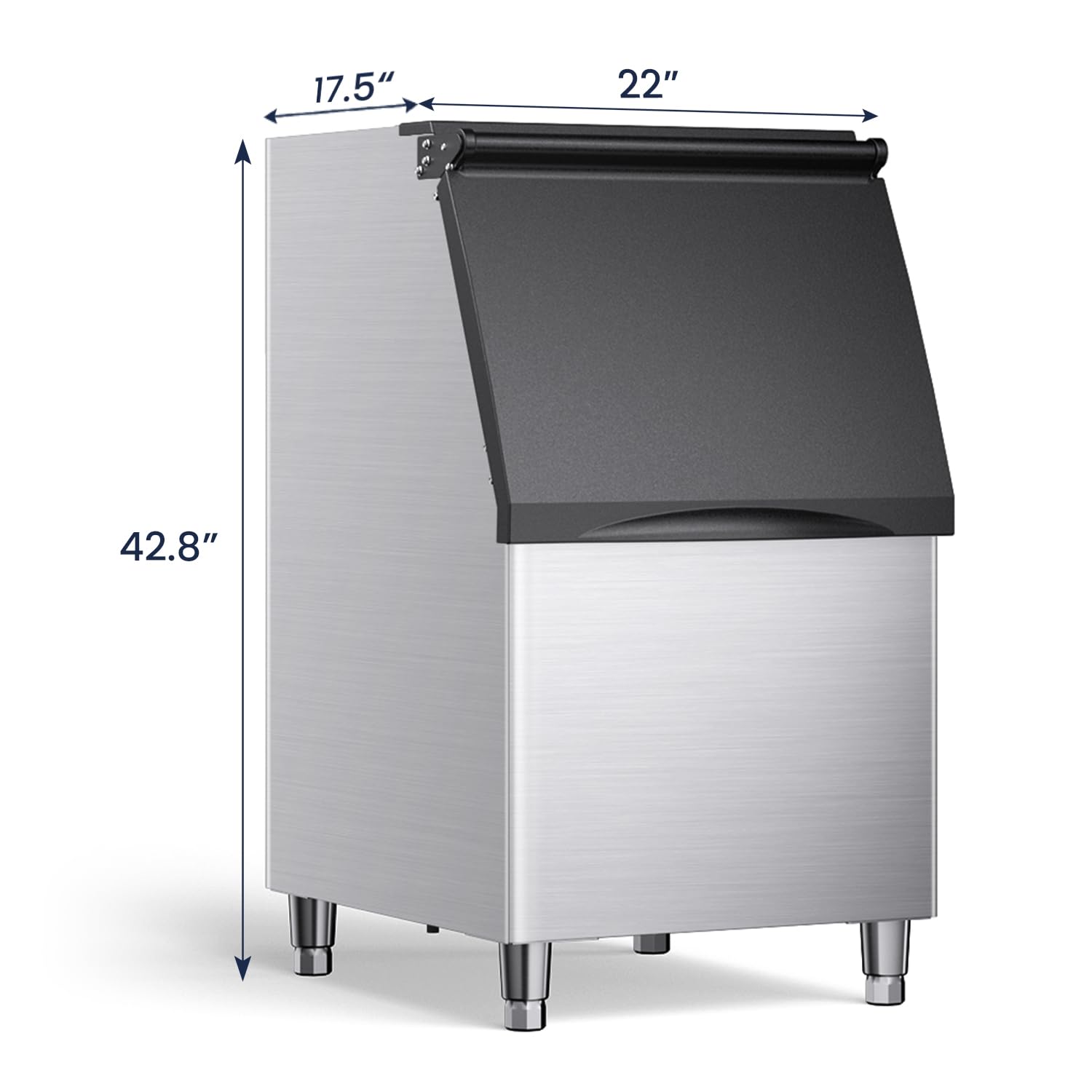 Coolake 360 Lb. Commercial Ice Machine Storage Bin, 26'' Stainless Steel Space Saving Footprint Ice Bin With Convenient Lift-Up