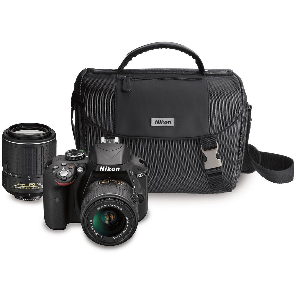 Nikon D3300 DX-format DSLR Kit w/ 18-55mm DX VR II & 55-200mm DX VR II Zoom Lenses and Case (Black)