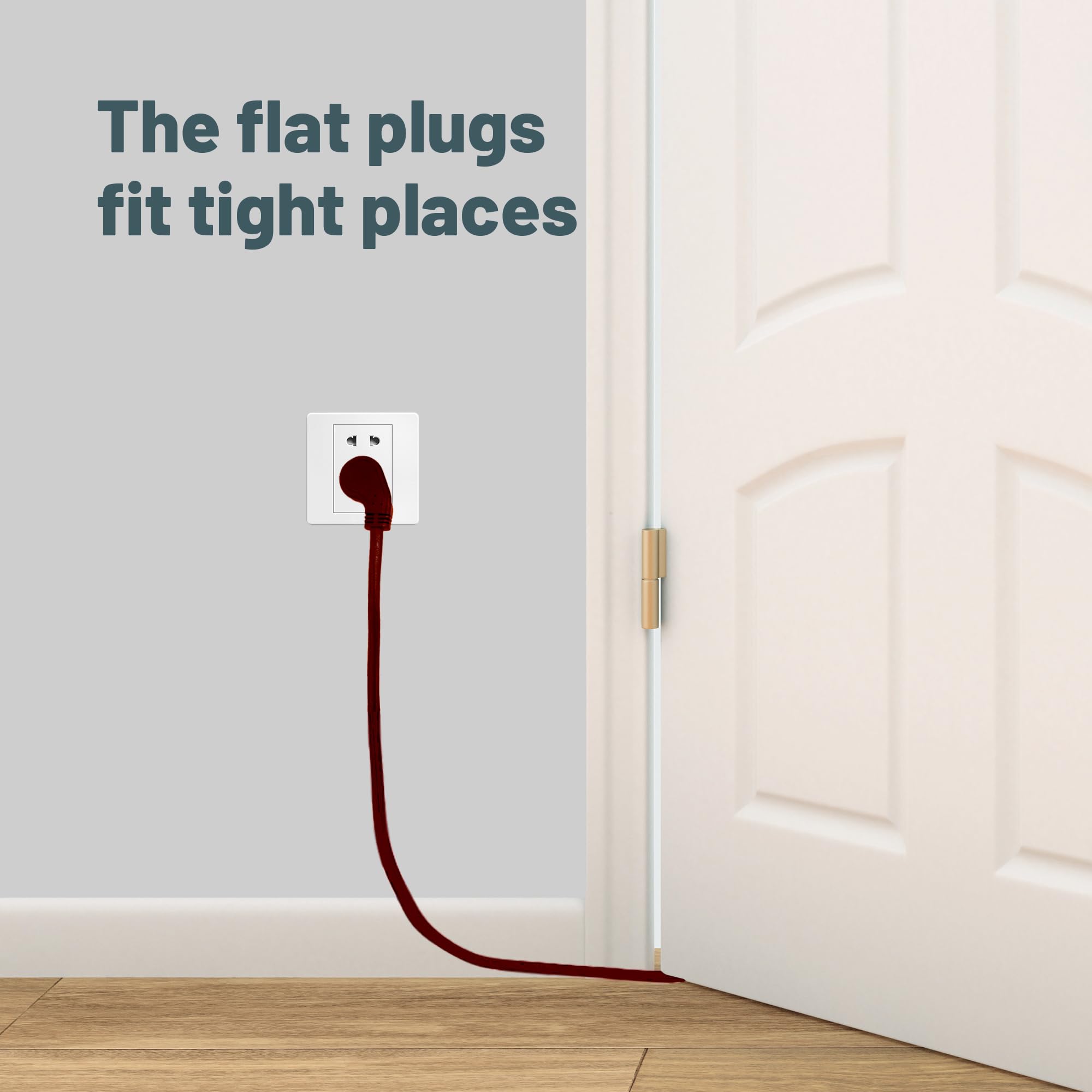 Palarine Indoor Flat Plug Brown Extension Cord 10Ft, Ul Listed, 16/3 Sjtw 3 Prong Heavy Duty, 16 Gauge 13A Power Cord For Lights