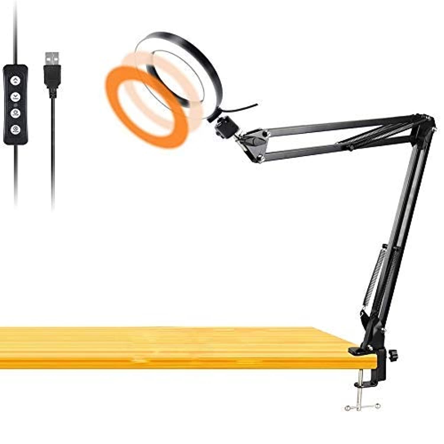 Workbench Light, Desk Ring Light With Swivel Clamp Arm,8'' Usb Ring Light For Reading,Craft,Makeup,Youtube,Live Streaming,Study,
