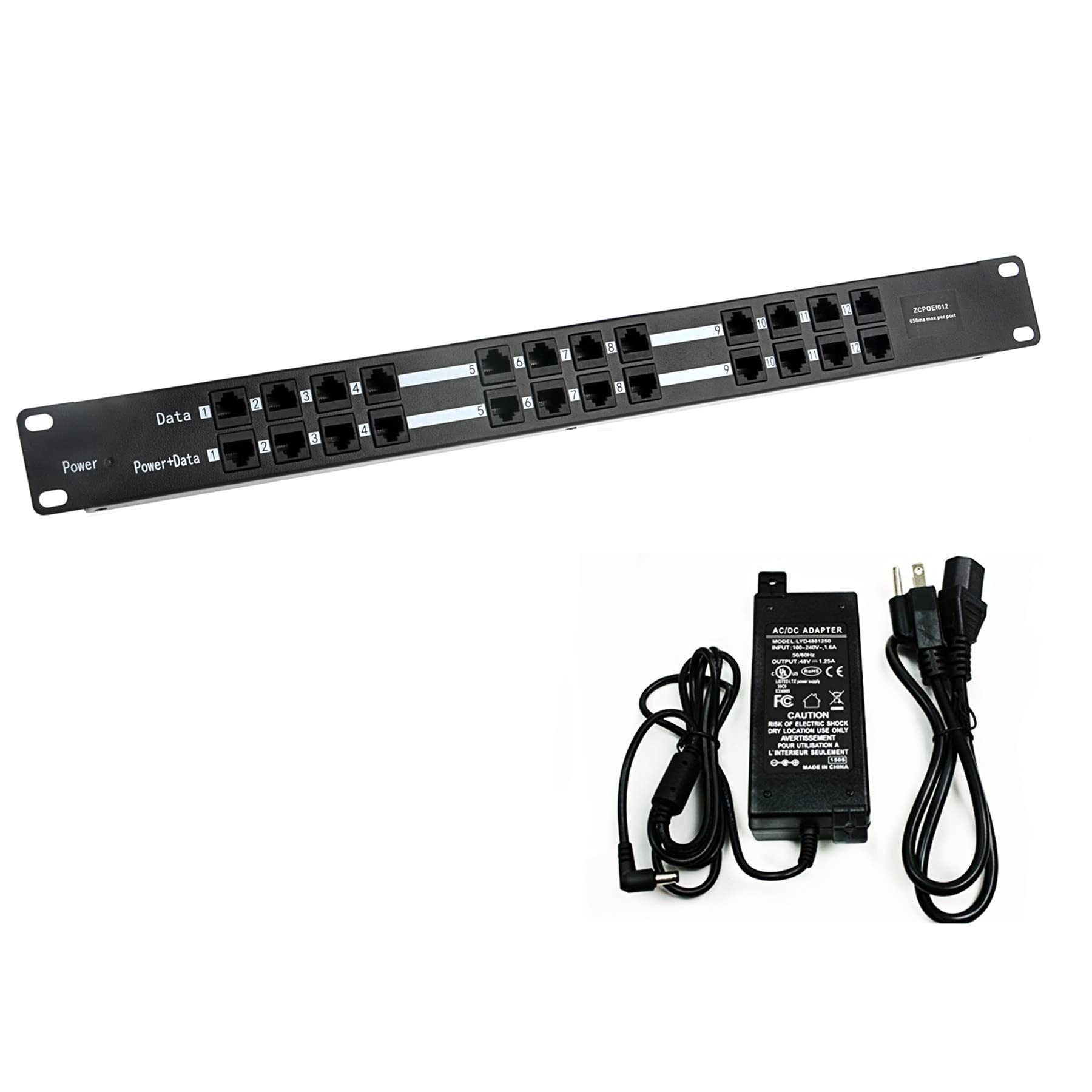 Poe Texas 12 Port 10/100 Mode B Rack Mount Passive Poe Injector With 48 Volt 60 Watt Power Supply For 802.3Af Devices