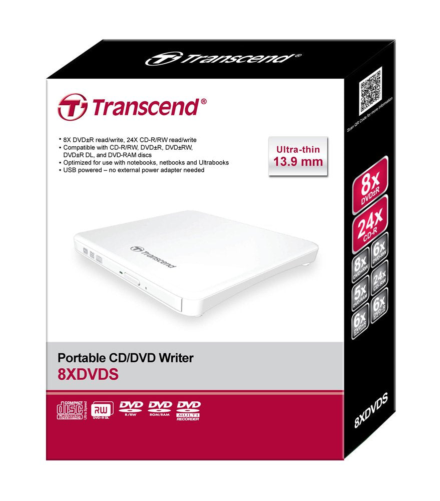 Transcend 8K Extra Slim Portable DVD Writer Optical Drive (TS8XDVDS W)