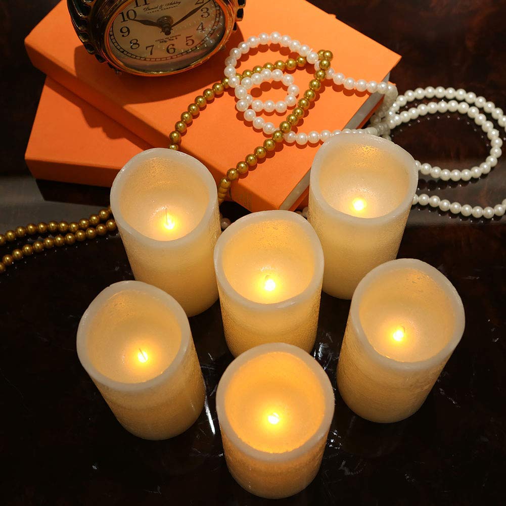 H-Blossom Flickering Flameless Candles Battery Operated Real Wax Pillar Candles Led Candles With Cycling 5H Timer Pack Of 6 (3 X