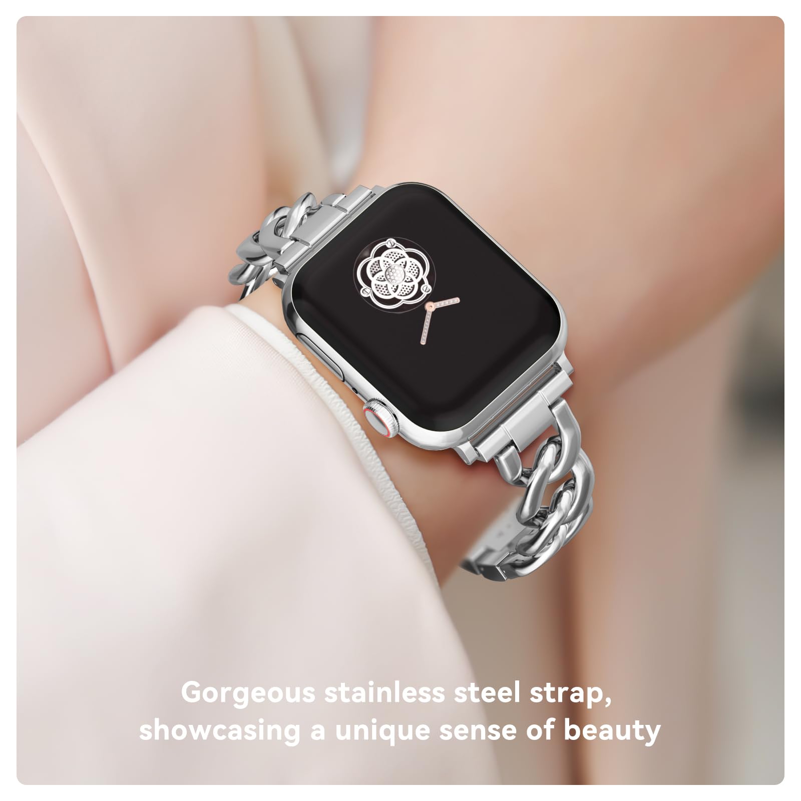 Musk Mskr Sliver Watch Bands For Women Compatible With Apple Watch Band 38Mm 40Mm 41Mm Adjustment Metal Band Cowboy Steel Chain