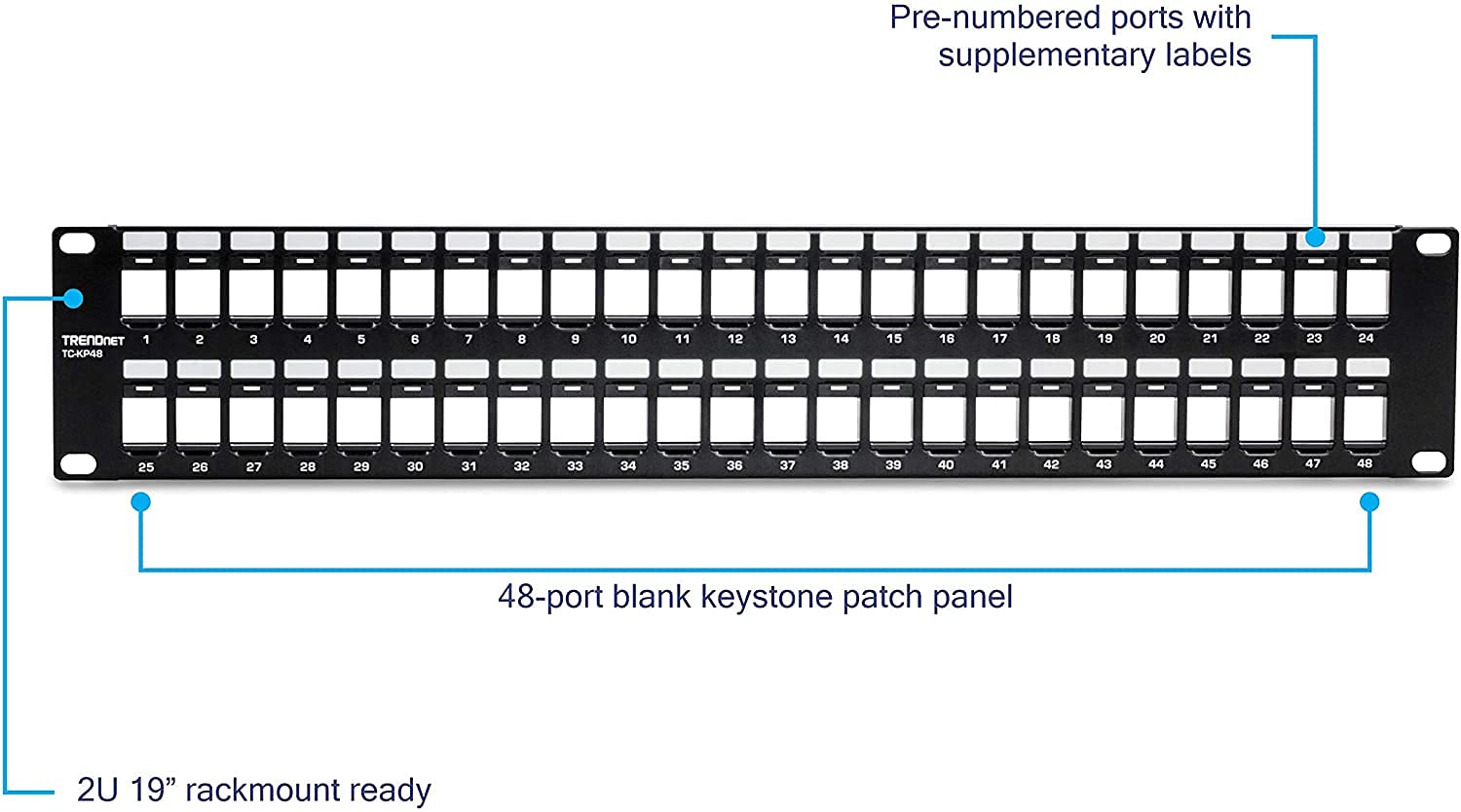 Trendnet 48 Port Blank Keystone 2U Hd Patch Panel, Tc Kp48, 2U 19A Metal Rackmount Housing, Hd Keystone Network Patch Panel, Rec