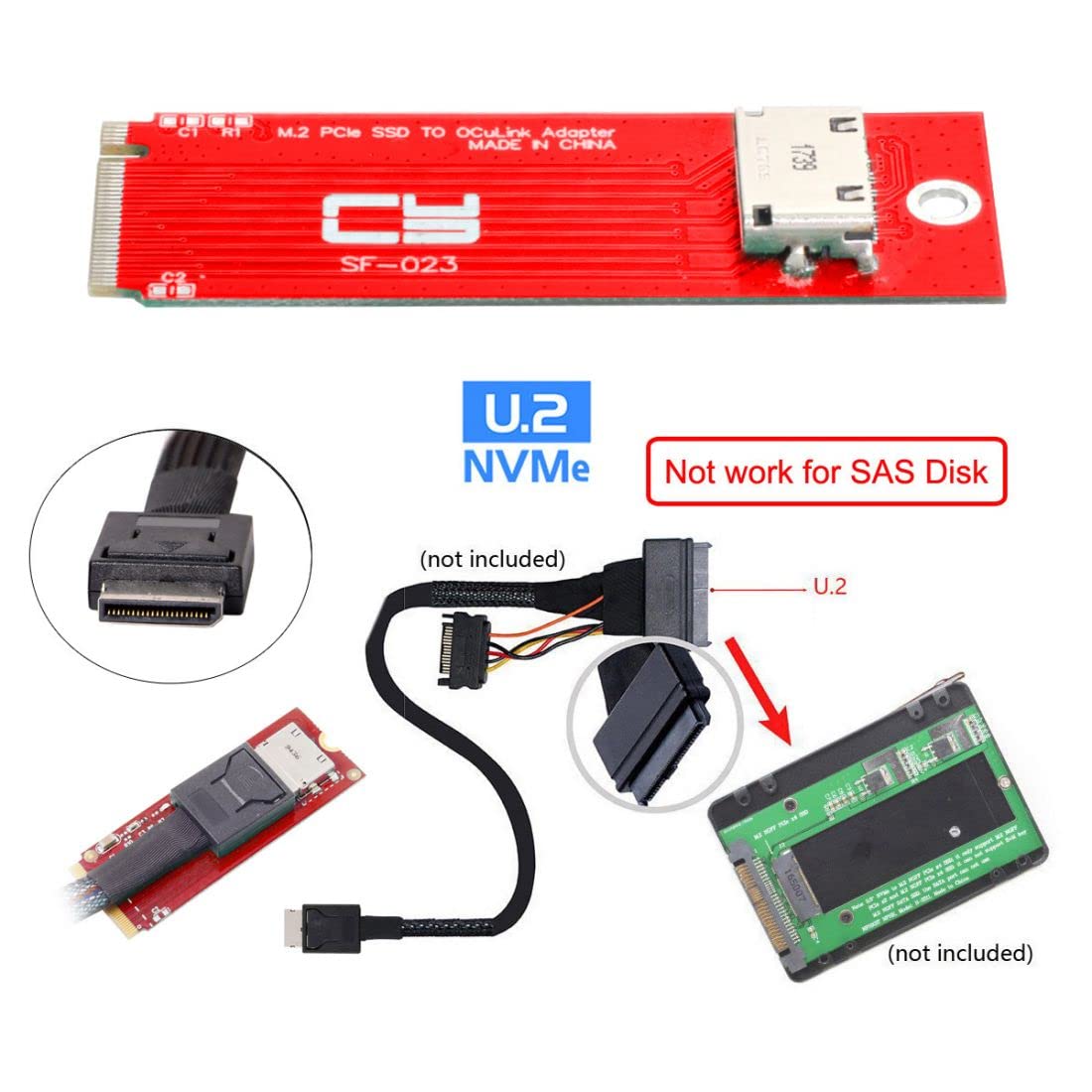 Chenyang Pci-E 3.0 M.2 M-Key Host To Oculink Sff-8612 Sff-8611 Adapter 2260Mm 2280Mm For Pcie Nvme Ssd