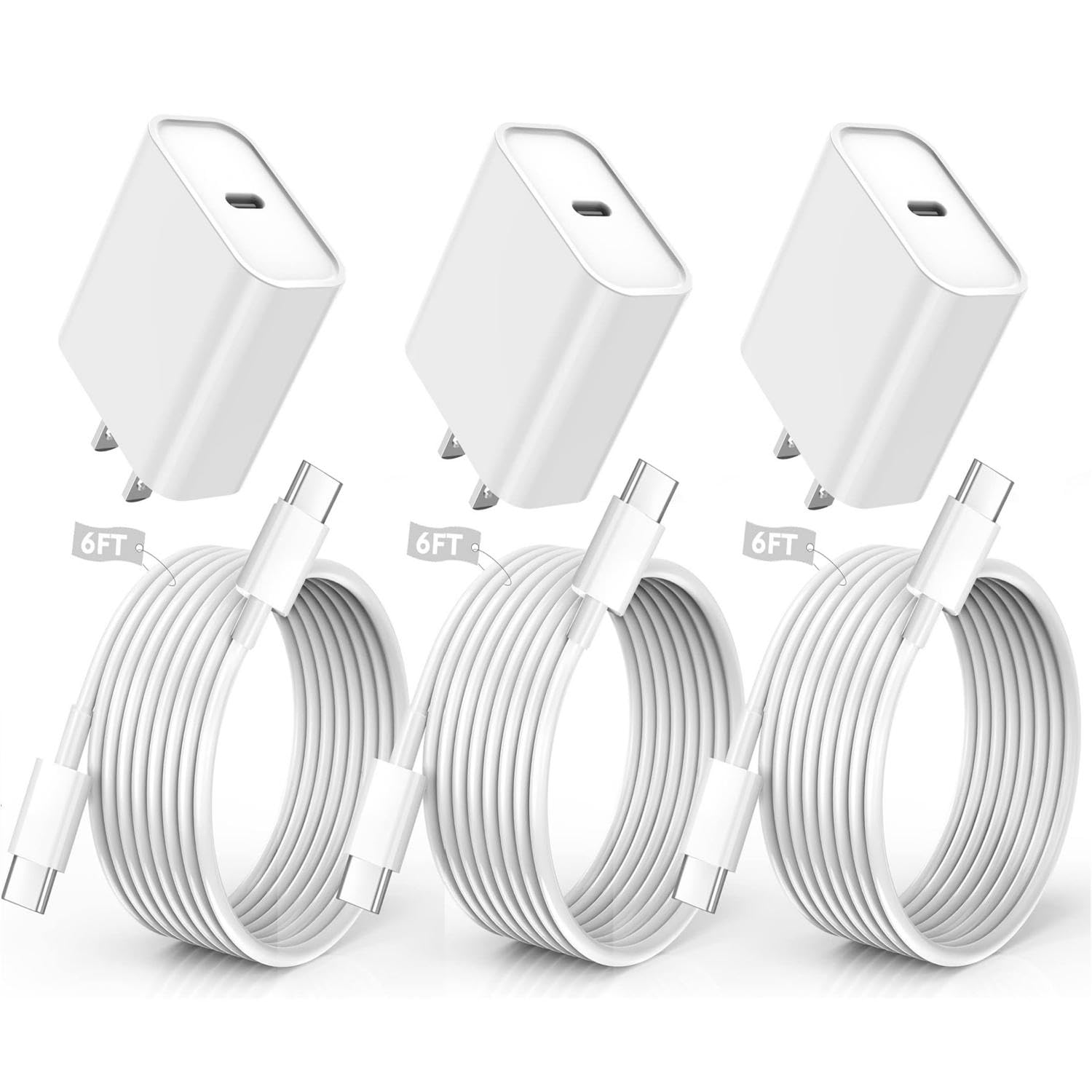 Iphone 16/15 Pro Max Charger Fast Charging,20W Usb C Charger Block,3Pack Type C Fast Charging Cord Long Usb C To C Wall Charger Cable For Iphone 16/16 Plus/16 Pro Max, Ipad Pro 12.9'/11',Ipad Air/Mini